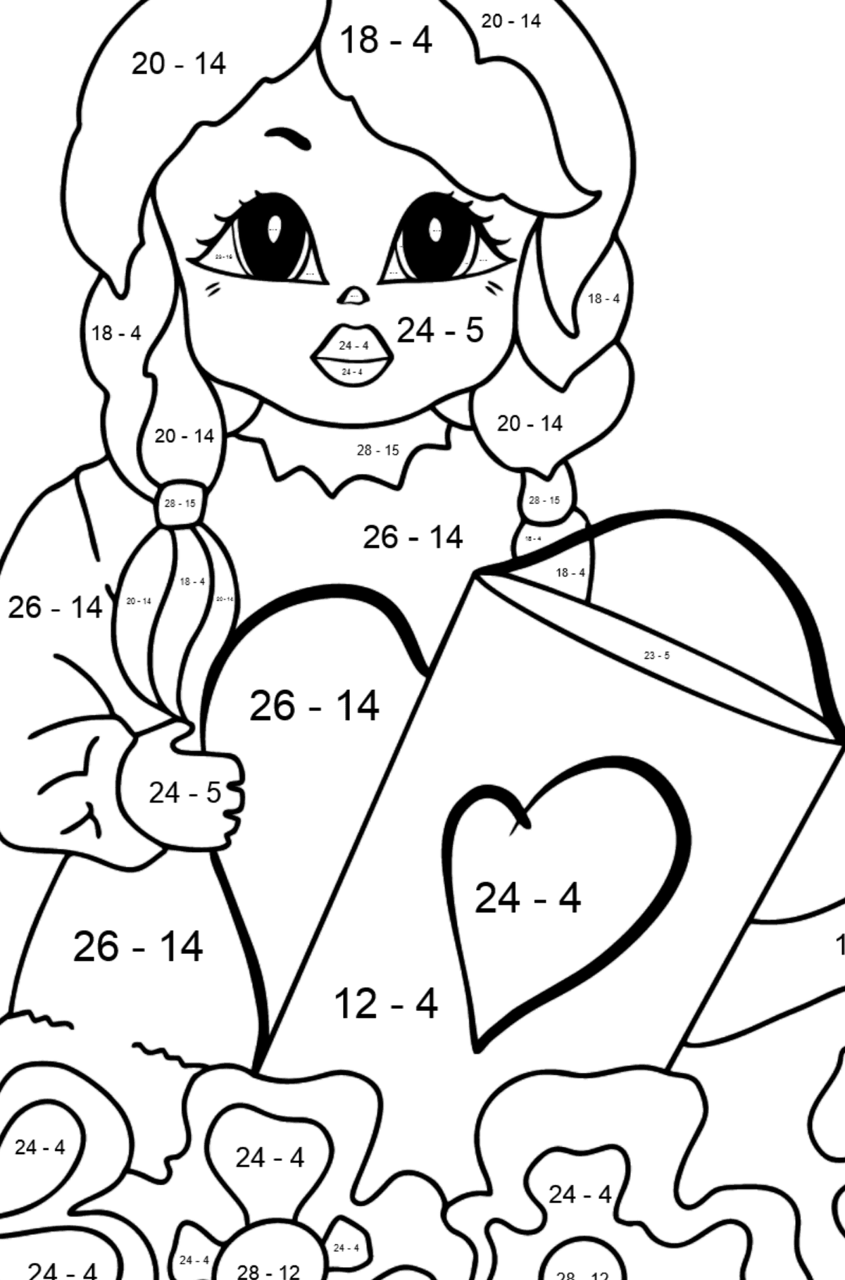 Kifestő édes hercegnő (bonyolult) - Matematikai színezés - kivonás gyerekeknek
