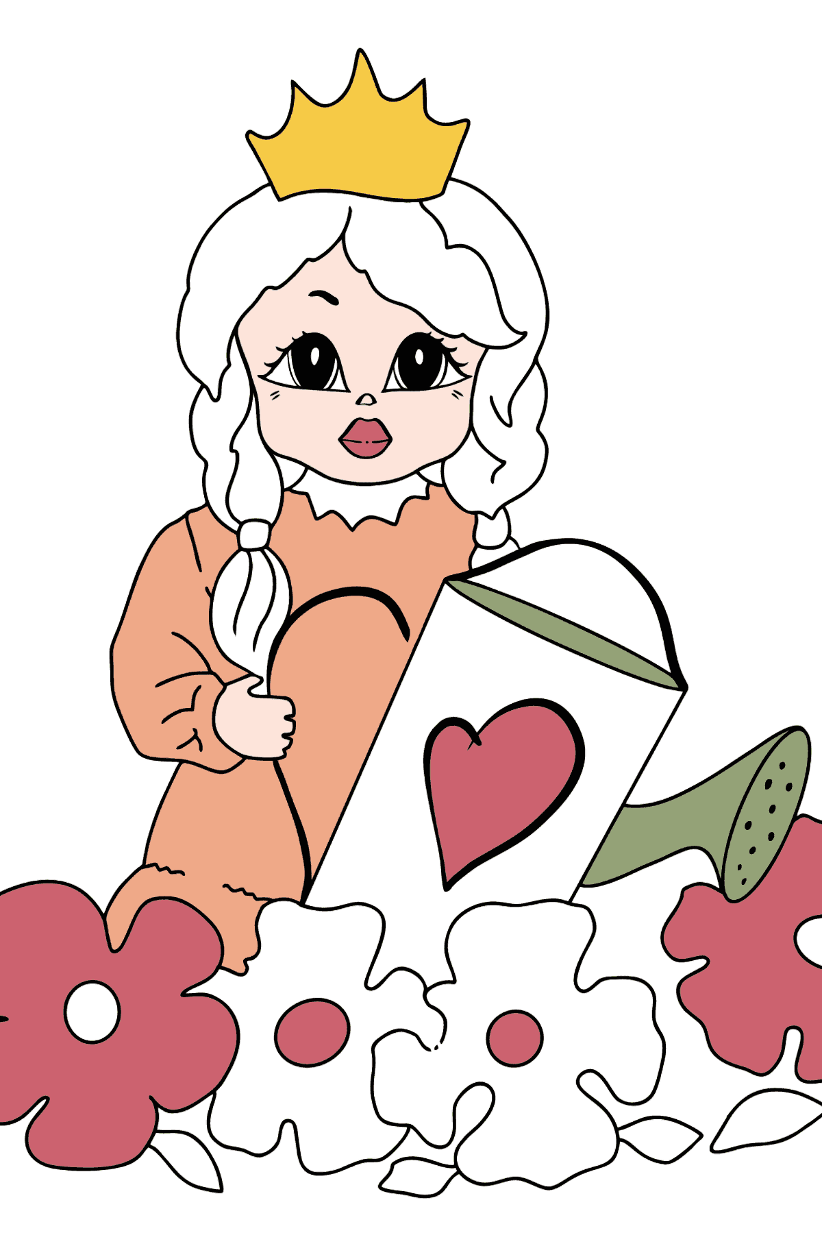 Coloring Page - A Princess with a Watering Can - Coloring Pages for Kids