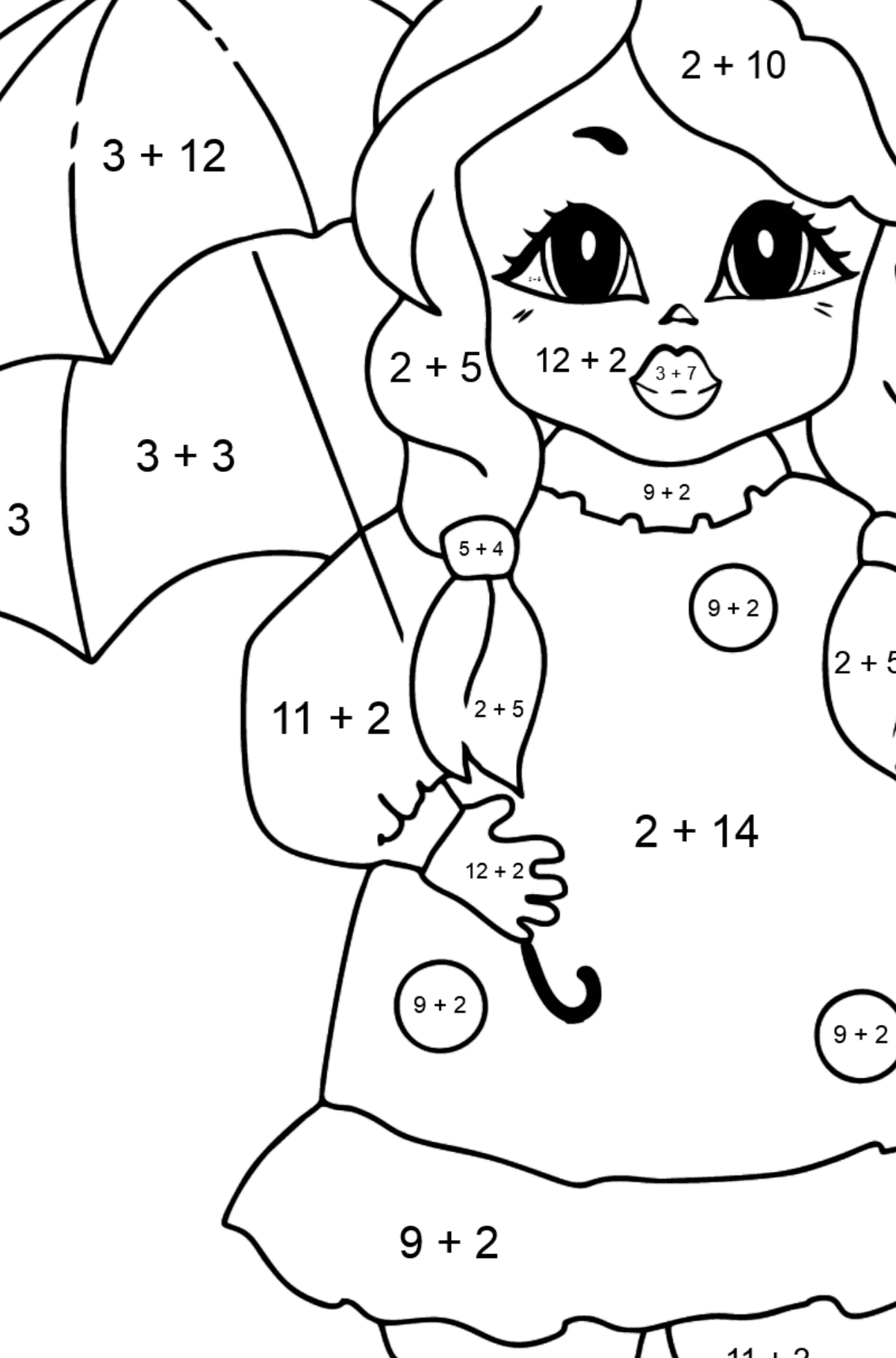 Funny princess coloring page - Math Coloring - Addition for Kids