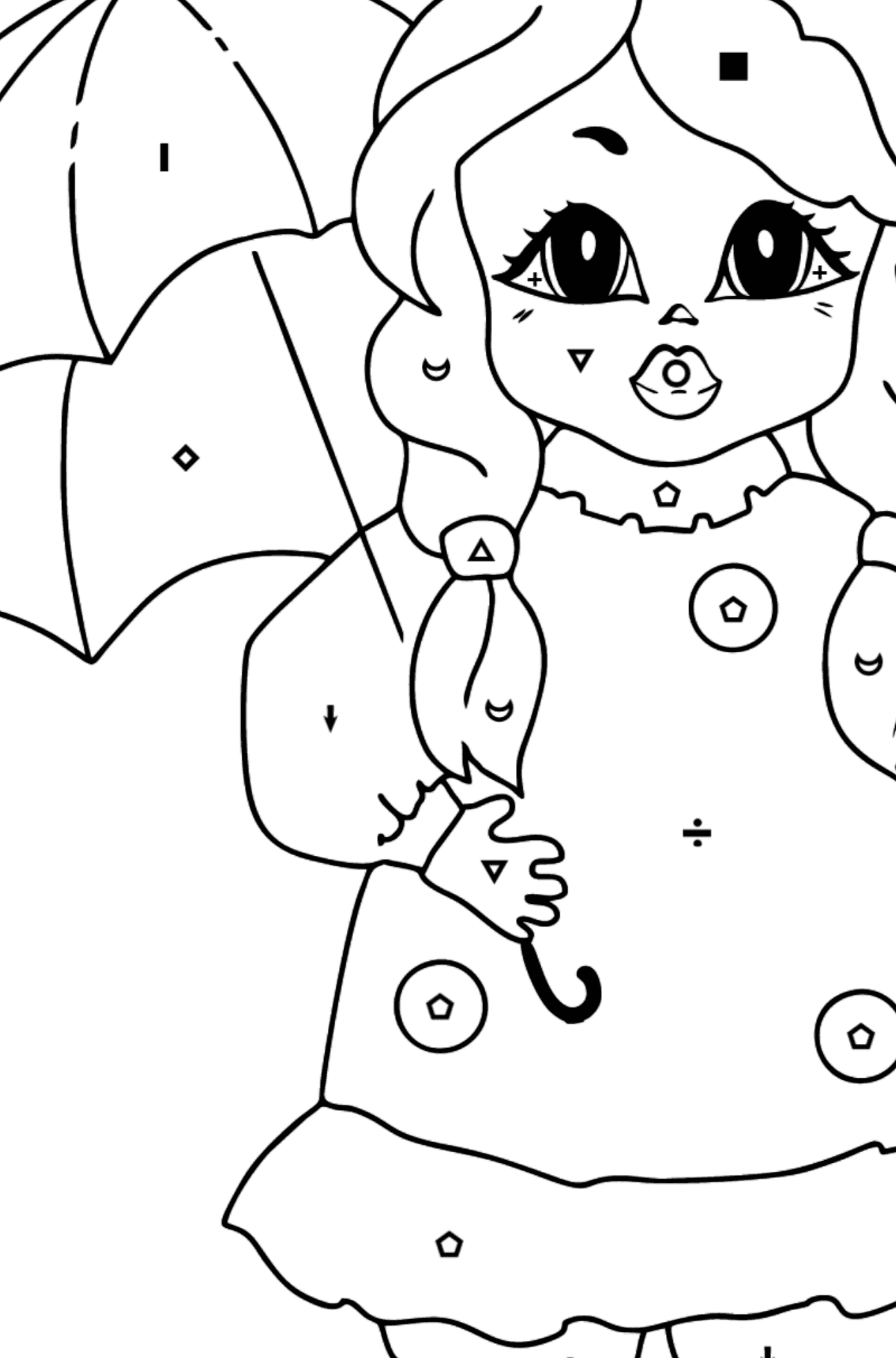 Funny princess coloring page - Coloring by Symbols and Geometric Shapes for Kids