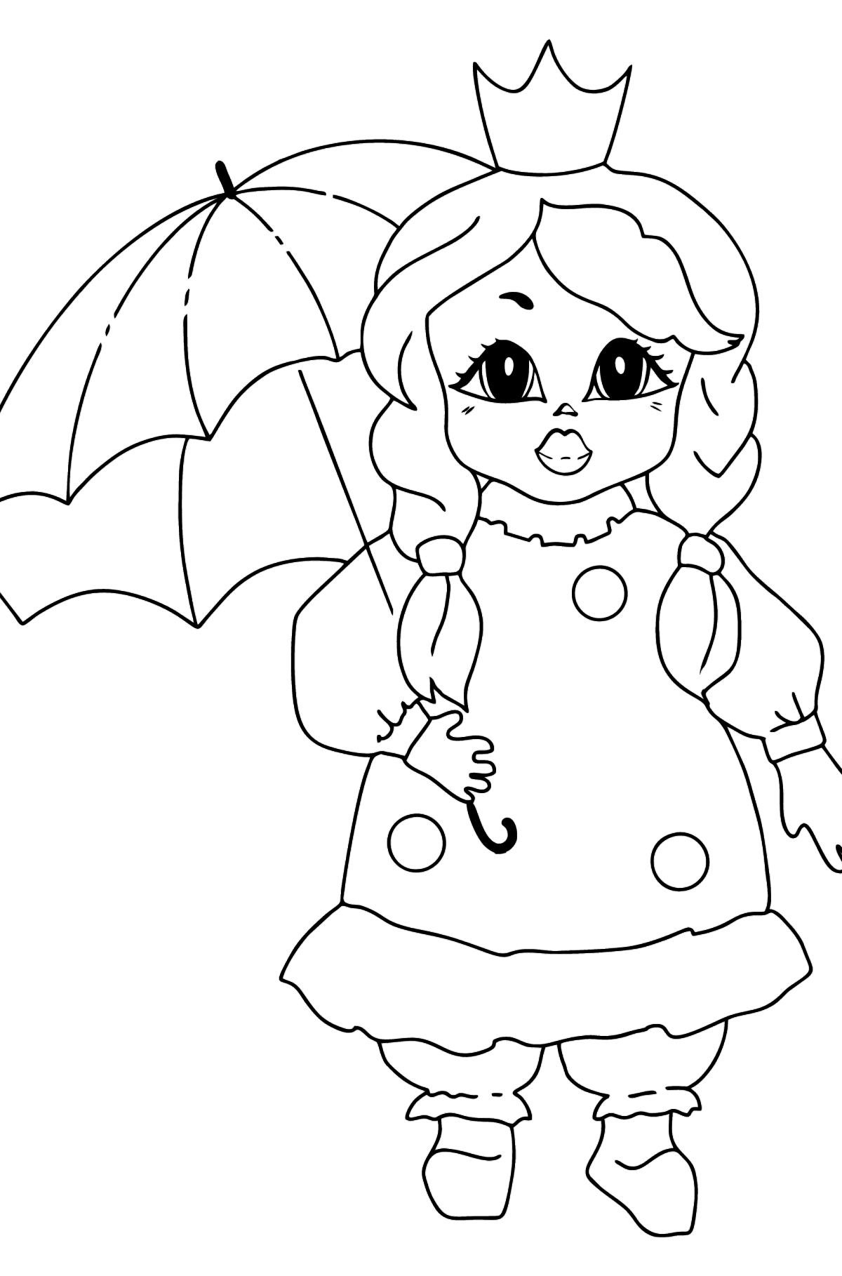 Ausmalbild - Eine Prinzessin mit einem Regenschirm - Malvorlagen für Kinder
