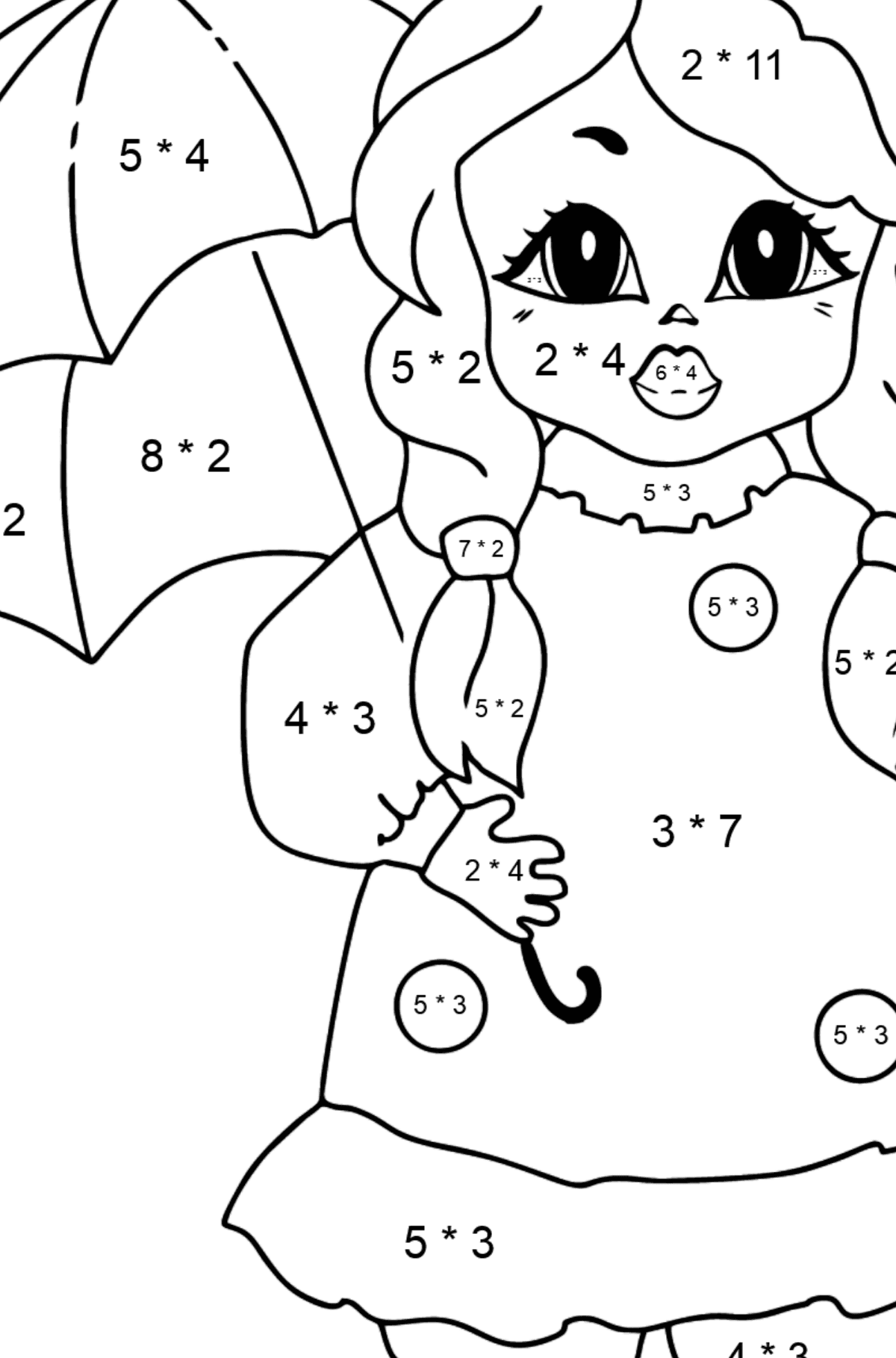 Ausmalbild Bezaubernde Prinzessin - Mathe Ausmalbilder - Multiplikation für Kinder