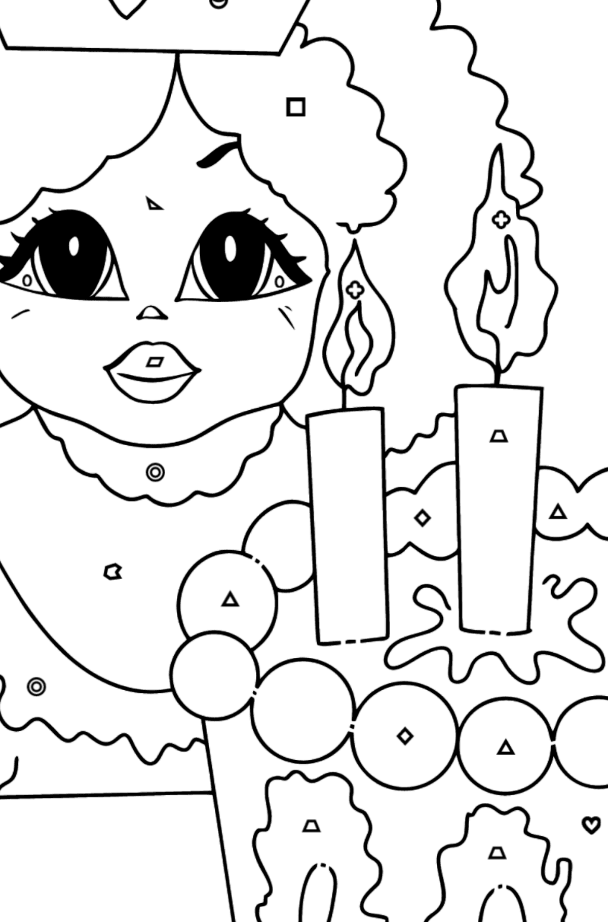Coloring Picture - A Princess with Cake - Coloring by Geometric Shapes for Kids