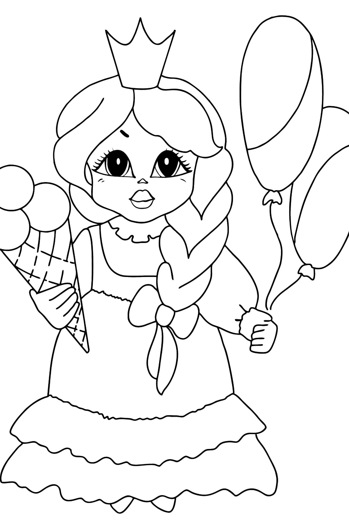 Coloring Page - A Princess with Ice Сream - For Girls - Coloring Pages for Kids