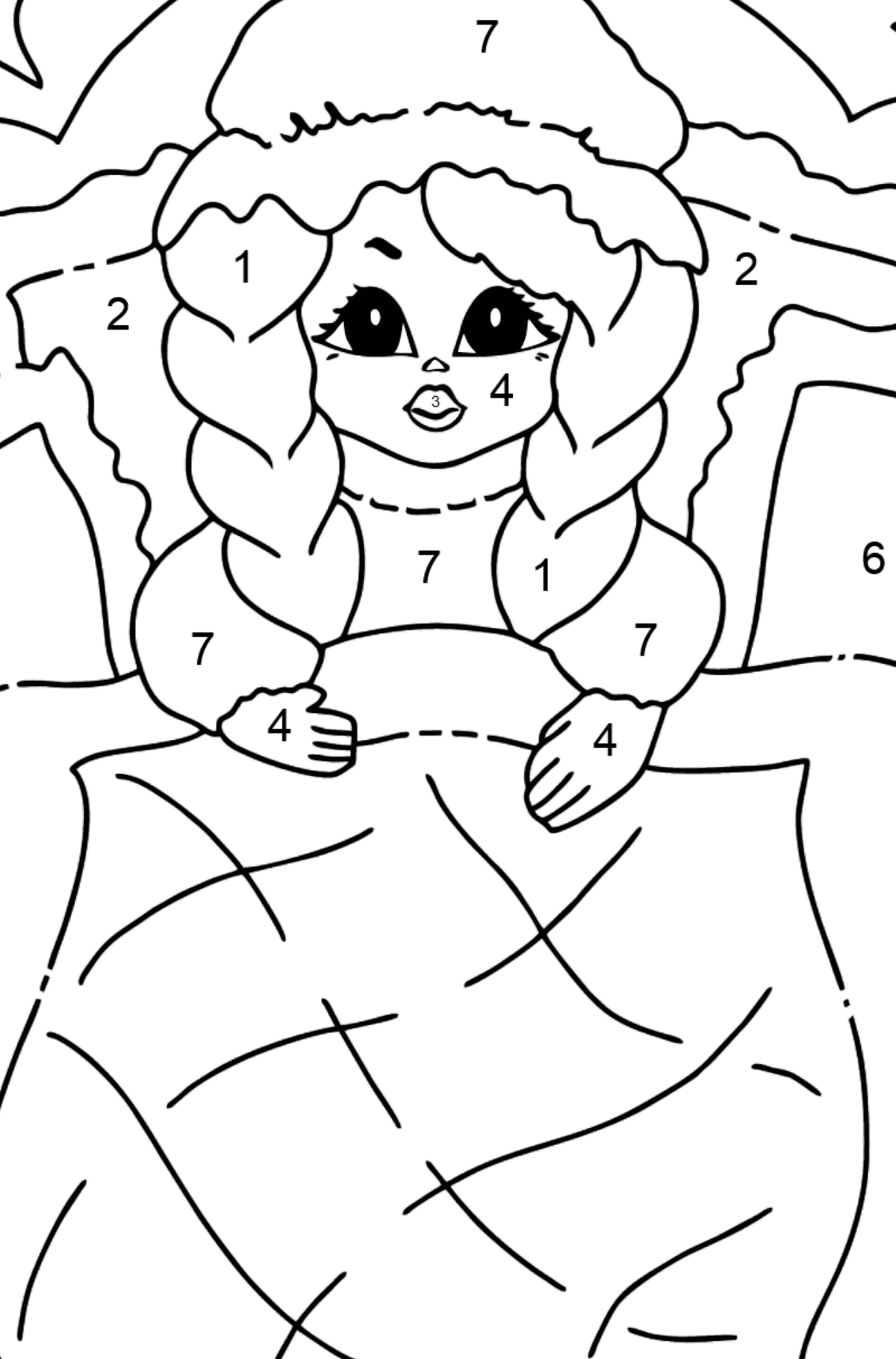 Coloring Picture - A Princess in Bed - Coloring by Numbers for Kids