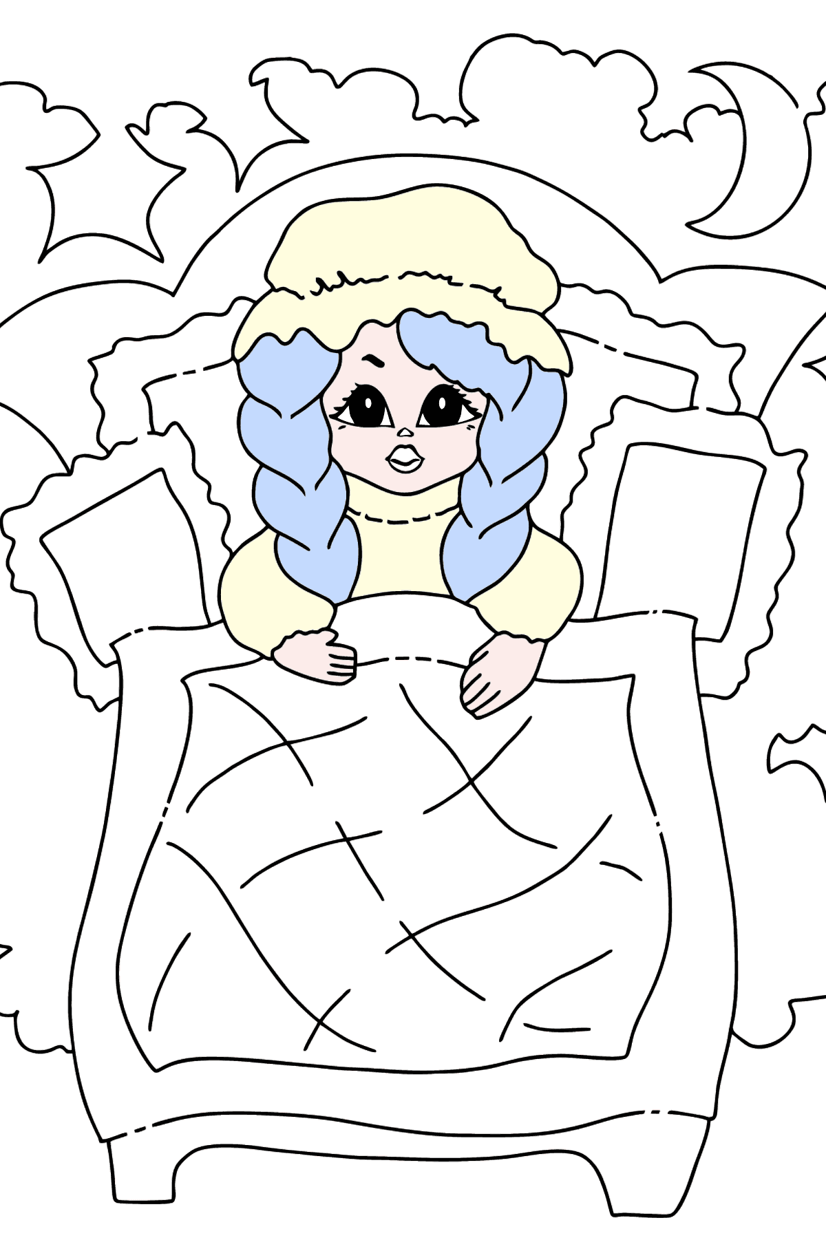 Coloring Picture - A Princess in Bed - Coloring Pages for Kids
