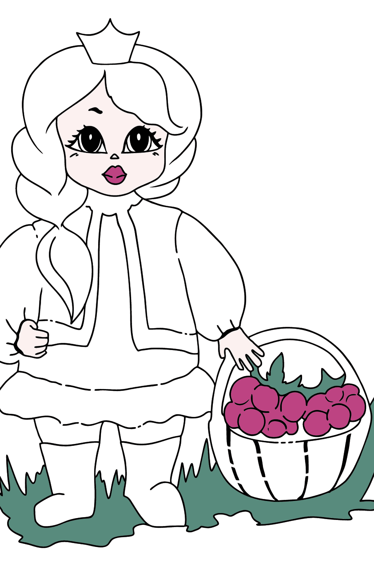 Coloring Picture - A Princess with a Basket - Coloring Pages for Kids