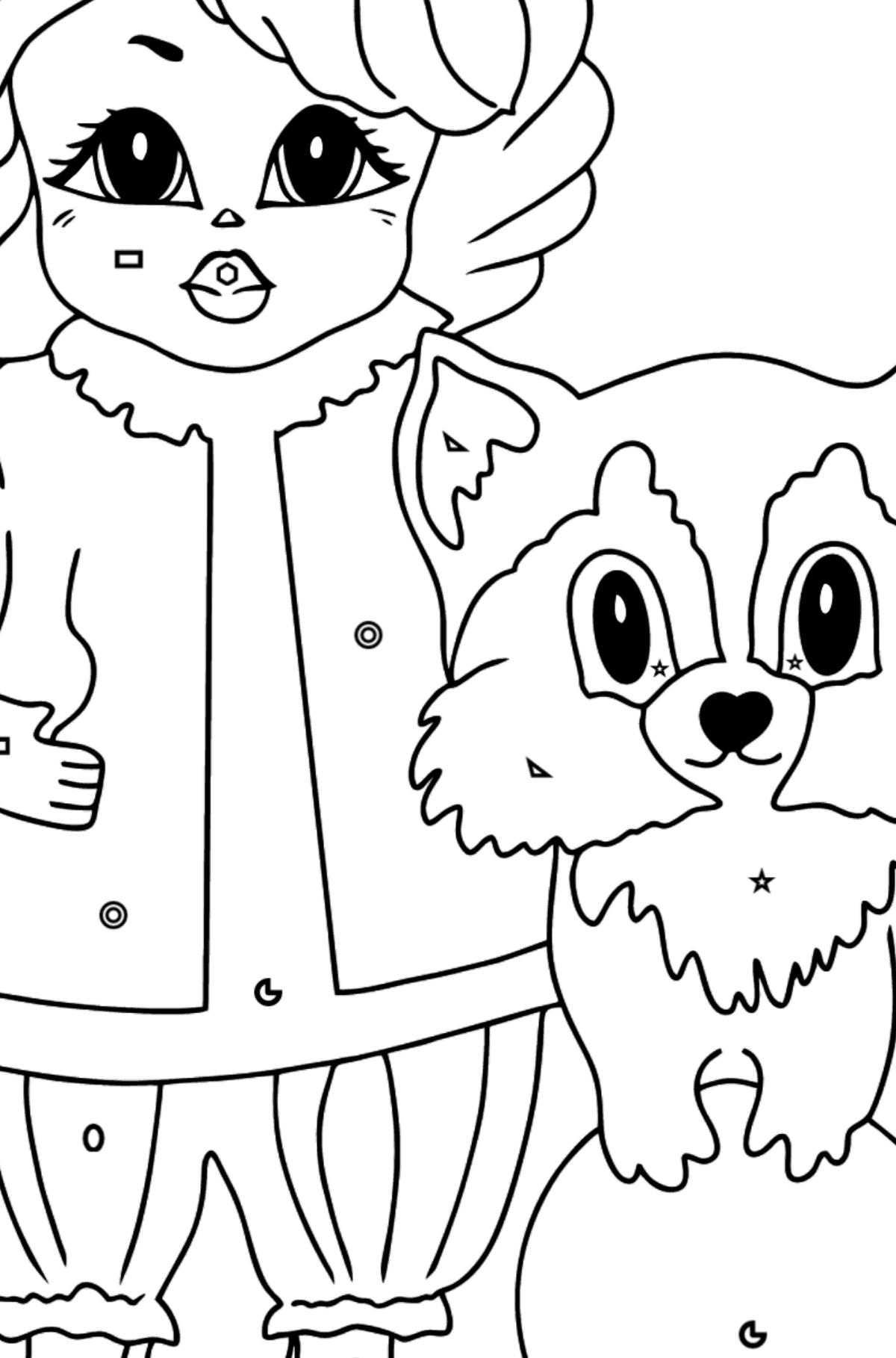 Coloring Picture - A Princess with a Cat and a Racoon - Coloring by Geometric Shapes for Kids