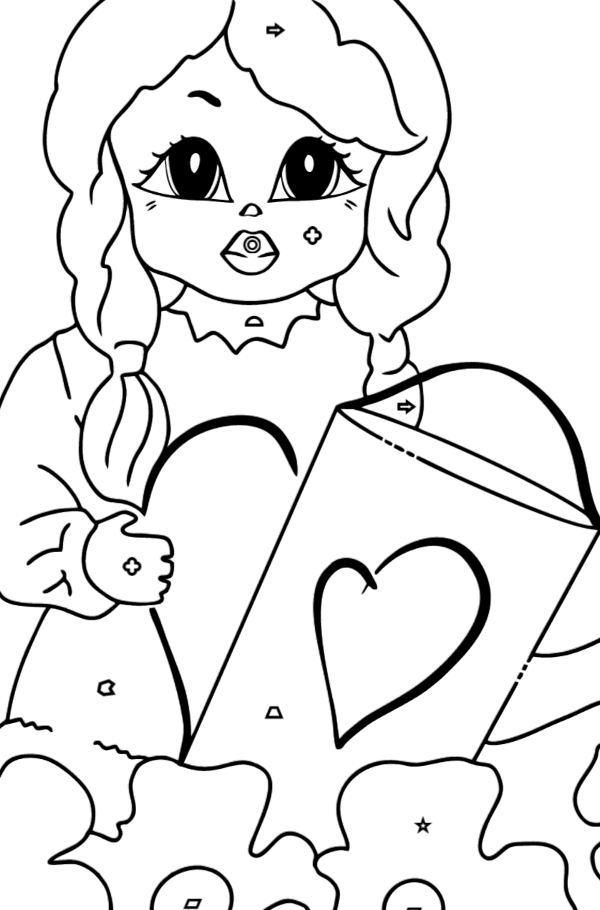 Coloring Picture - A Princess with a Watering Can - Coloring by Geometric Shapes for Kids