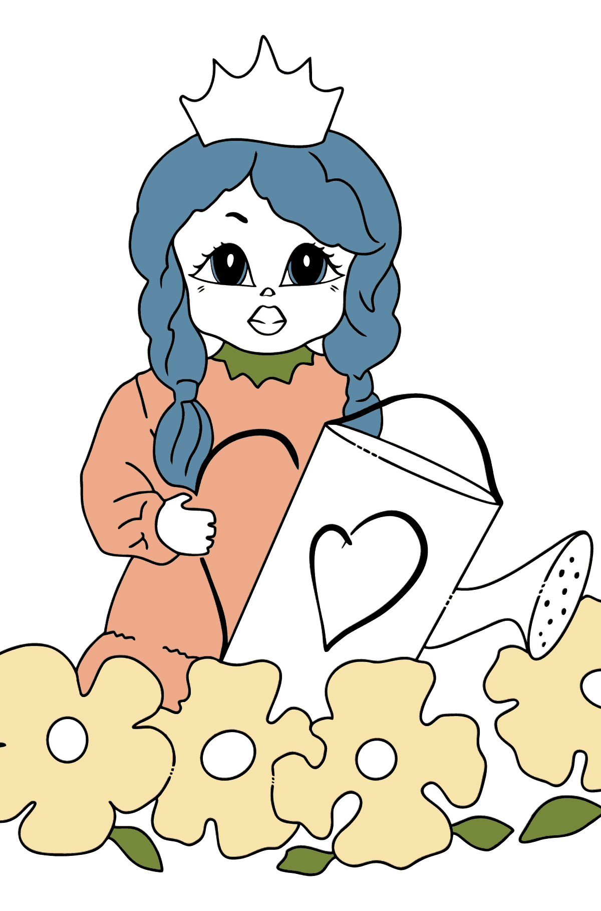 Princesa encantadora para colorear (fácil) - Dibujos para Colorear para Niños