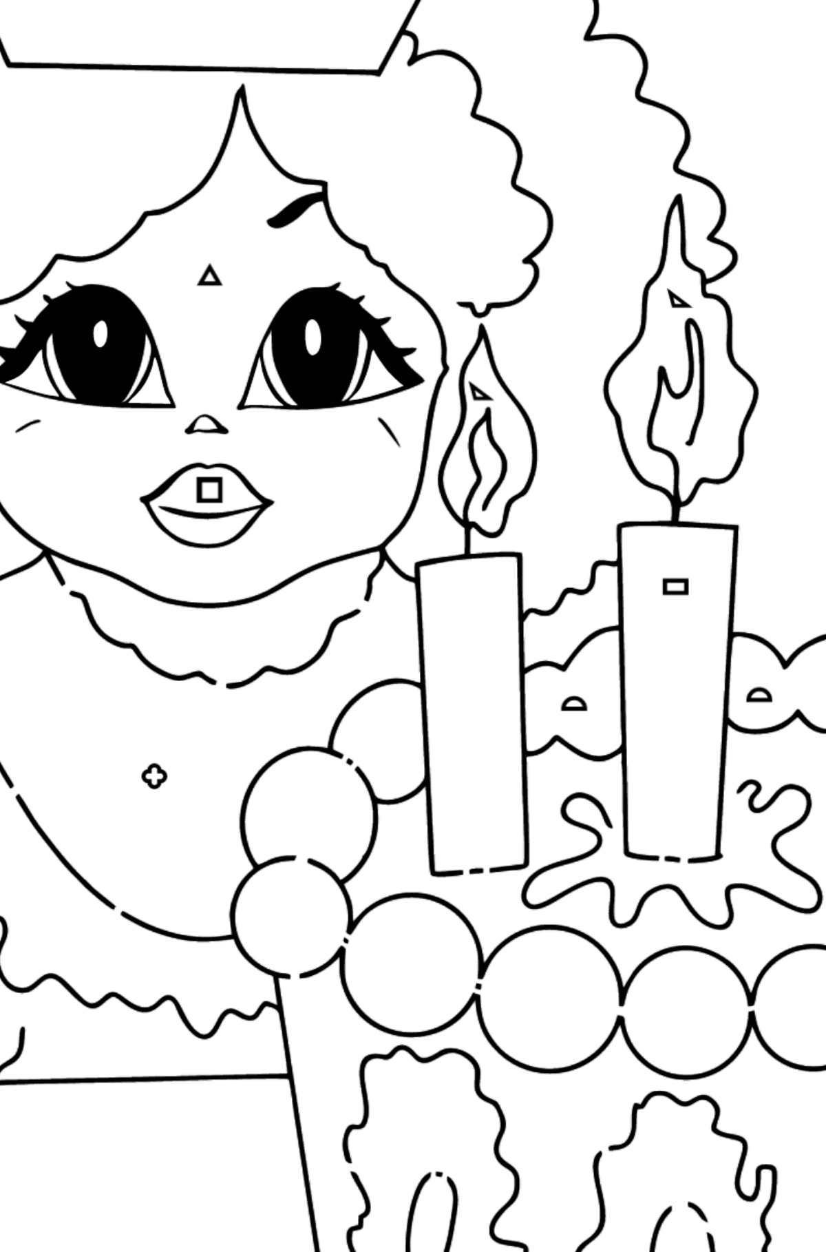 Coloring Page - A Princess with Cake - For Girls - Coloring by Geometric Shapes for Kids