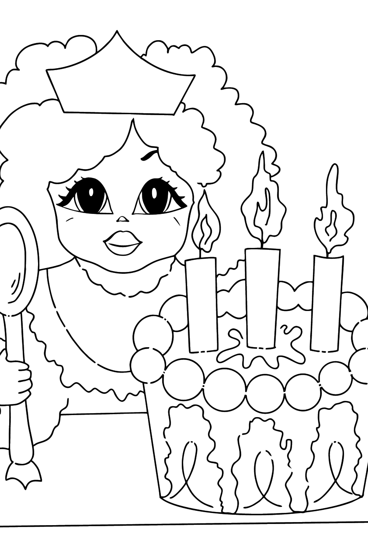 Coloring Page - A Princess with Cake - For Girls - Coloring Pages for Kids