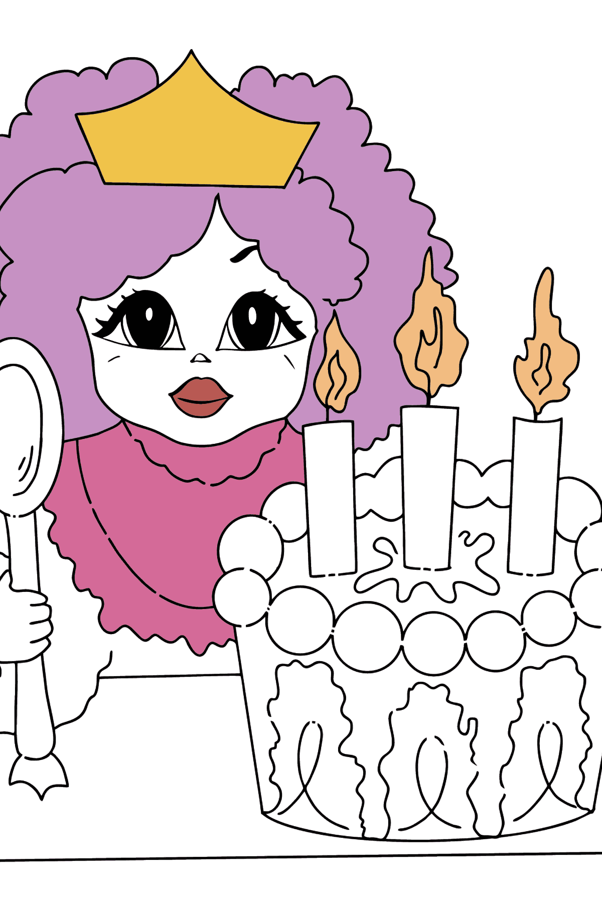 Dibujo para Colorear - Una Princesa con un Pastel - Para Niñas - Dibujos para Colorear para Niños