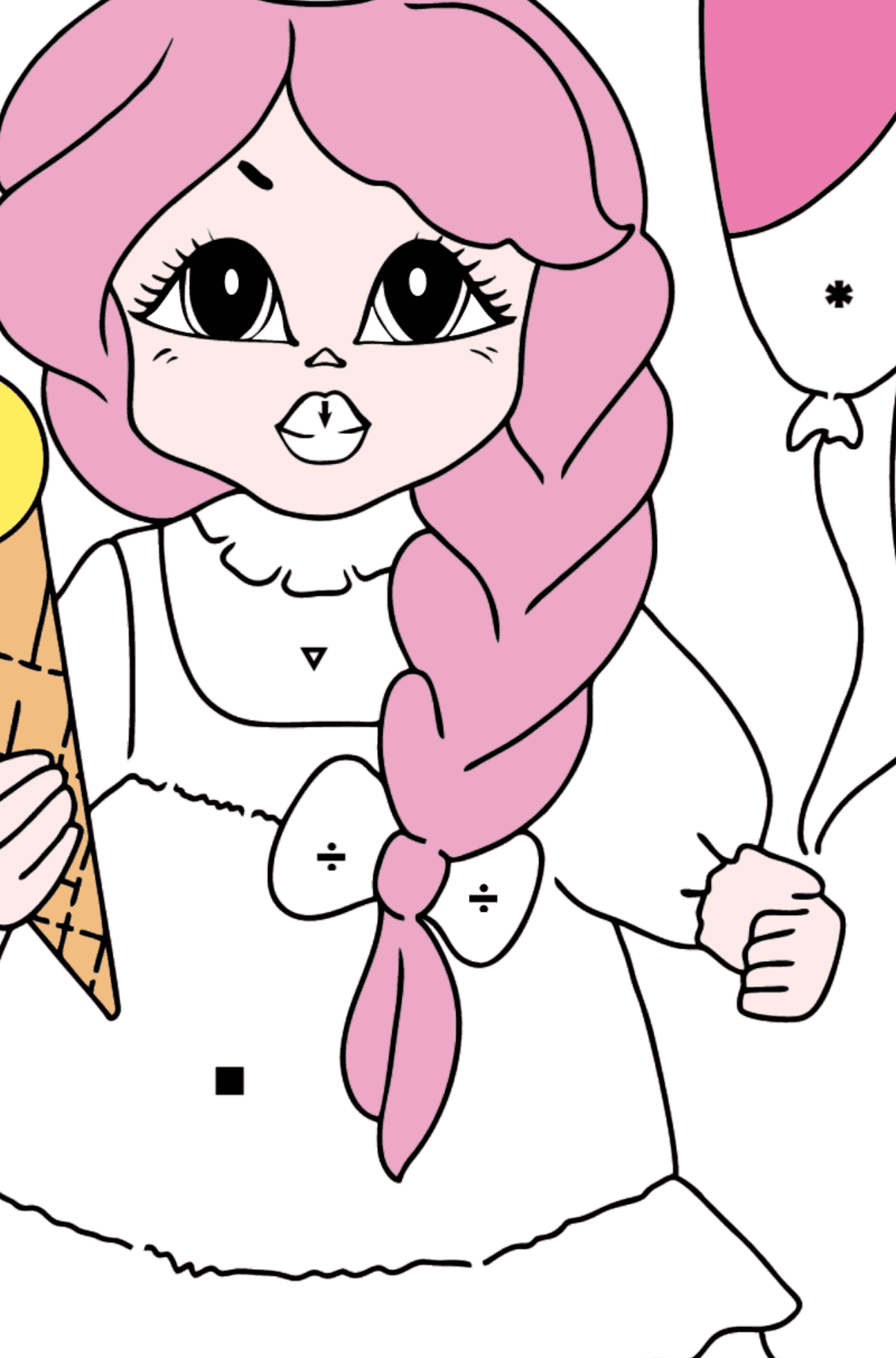 Princesa romántica para colorear (fácil) - Colorear por Símbolos para Niños