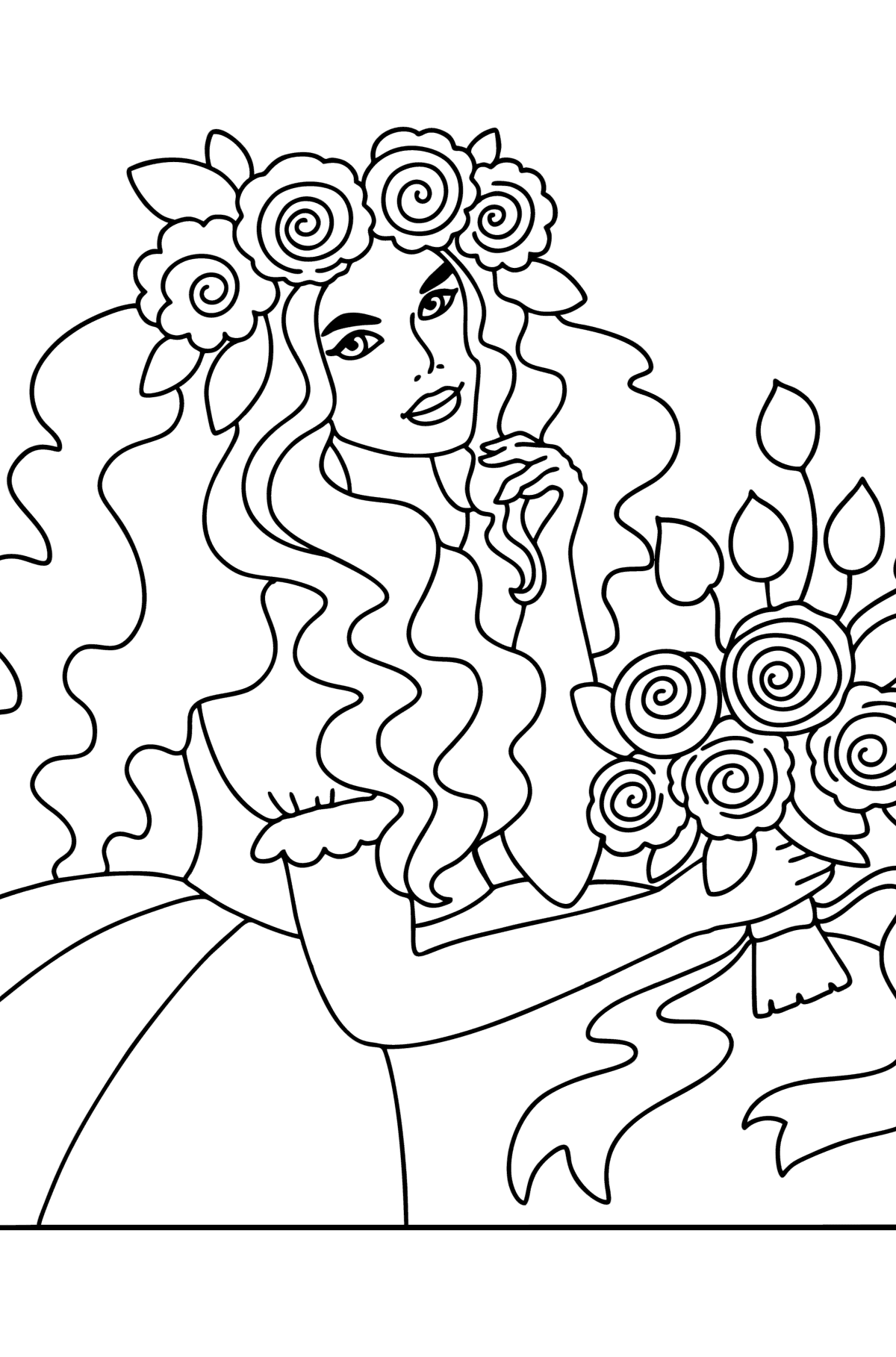 Tegning til fargelegging Blomsterprinsesse - Tegninger til fargelegging for barn