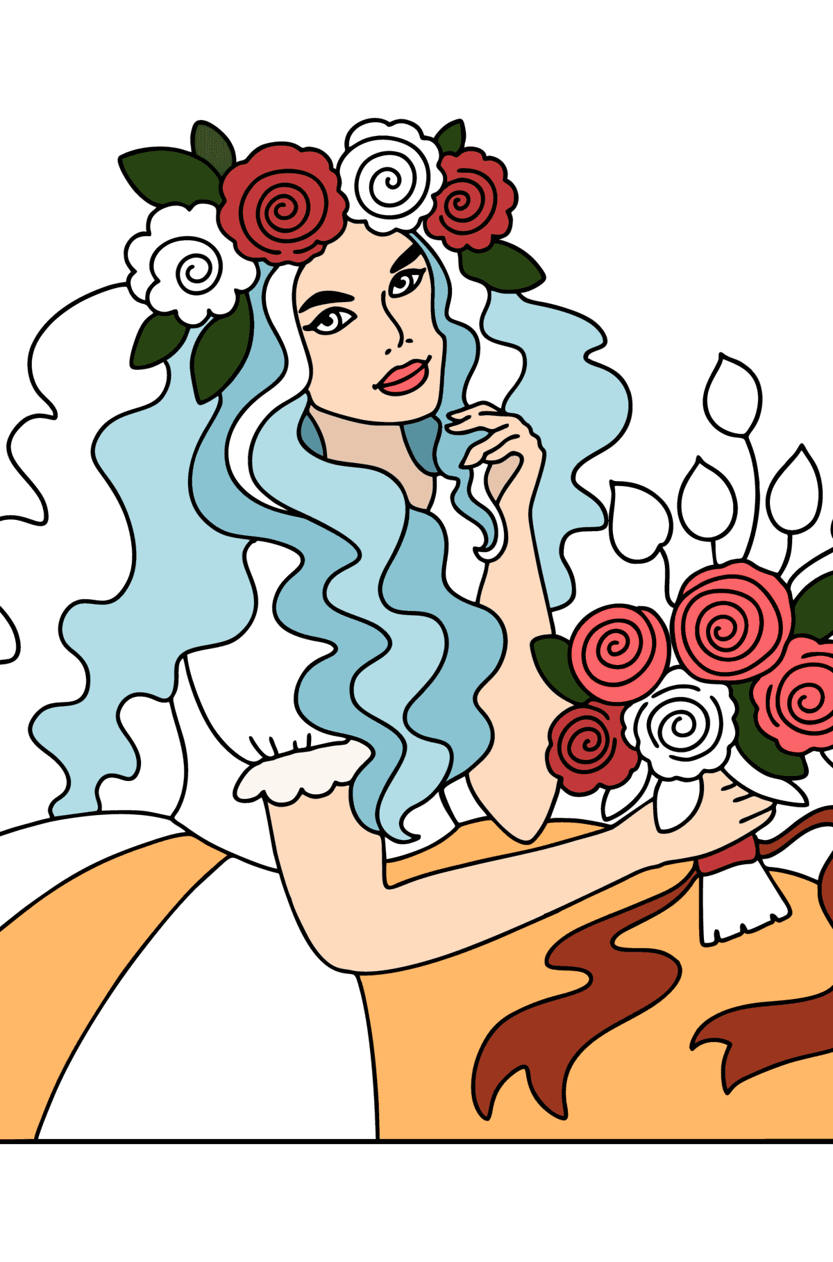 Disegno da colorare Principessa dei fiori - Disegni da colorare per bambini