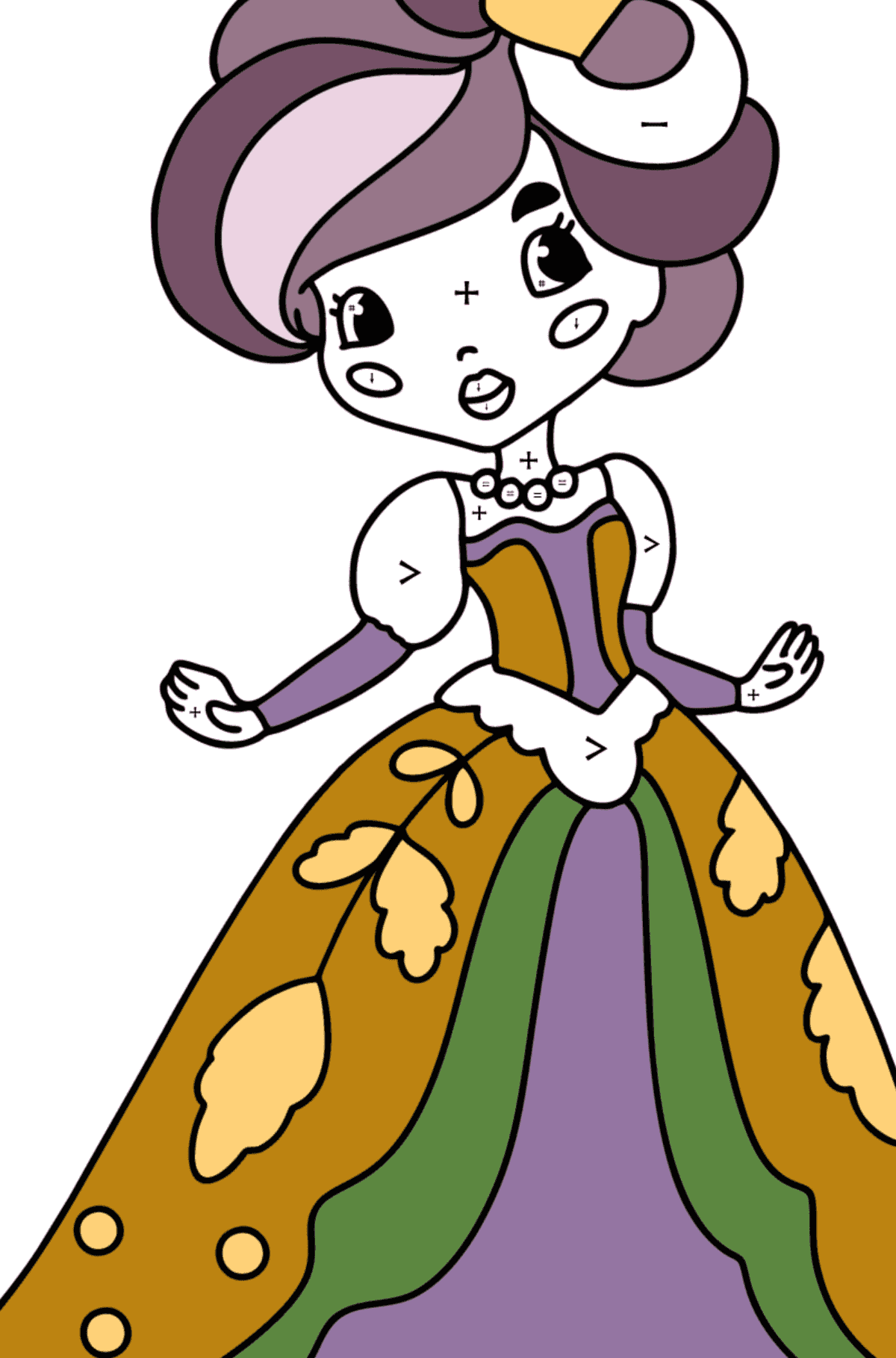 Waldprinzessin ausmalbild - Ausmalen nach Symbolen für Kinder