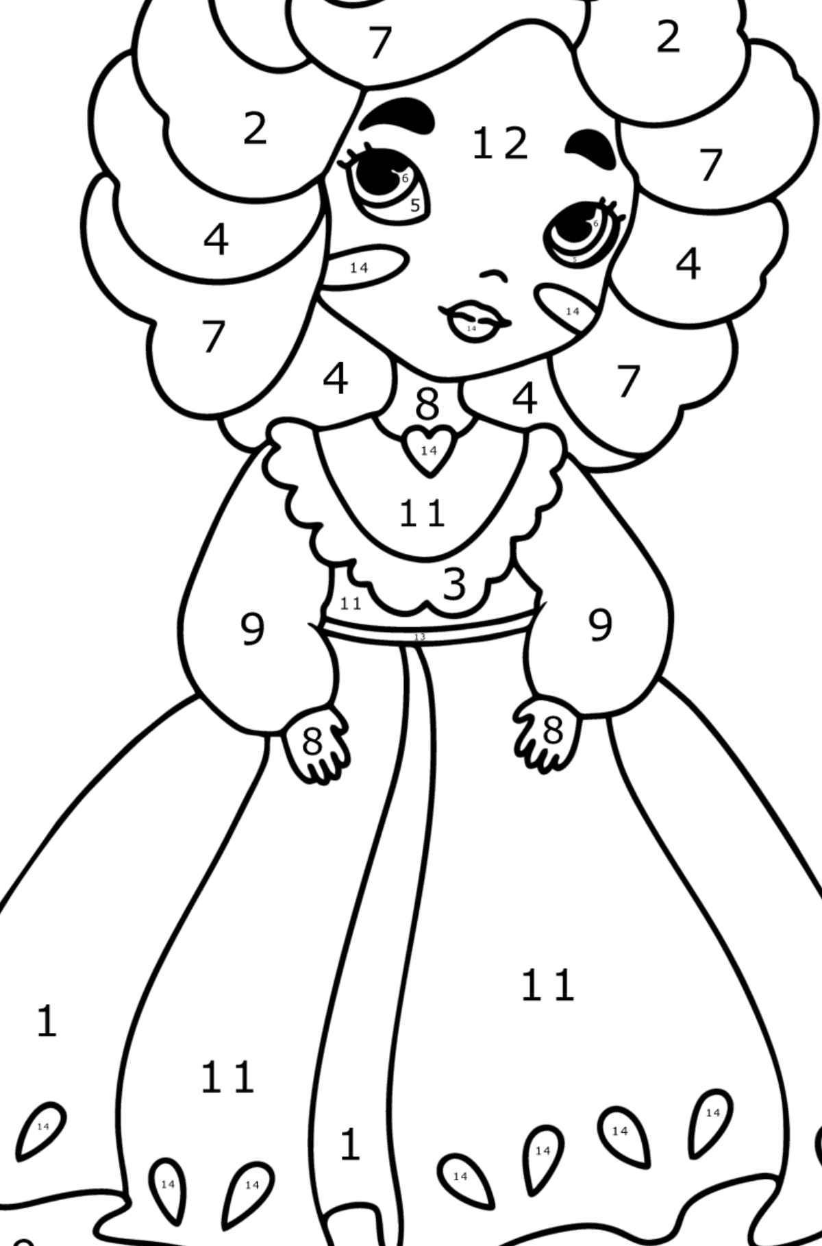 Розмальовка Ласкава принцеса - Розмальовки за номерами для дітей