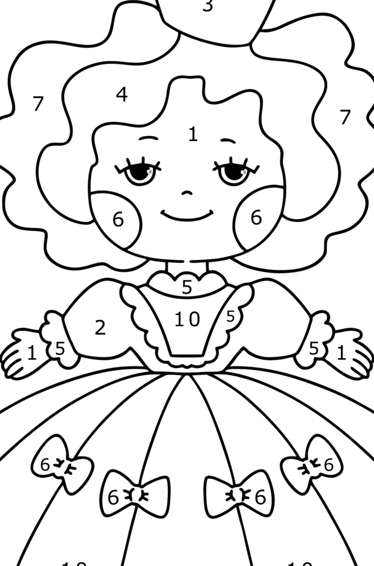 Disegno da colorare Piccola principessa - Colorare per numero per bambini