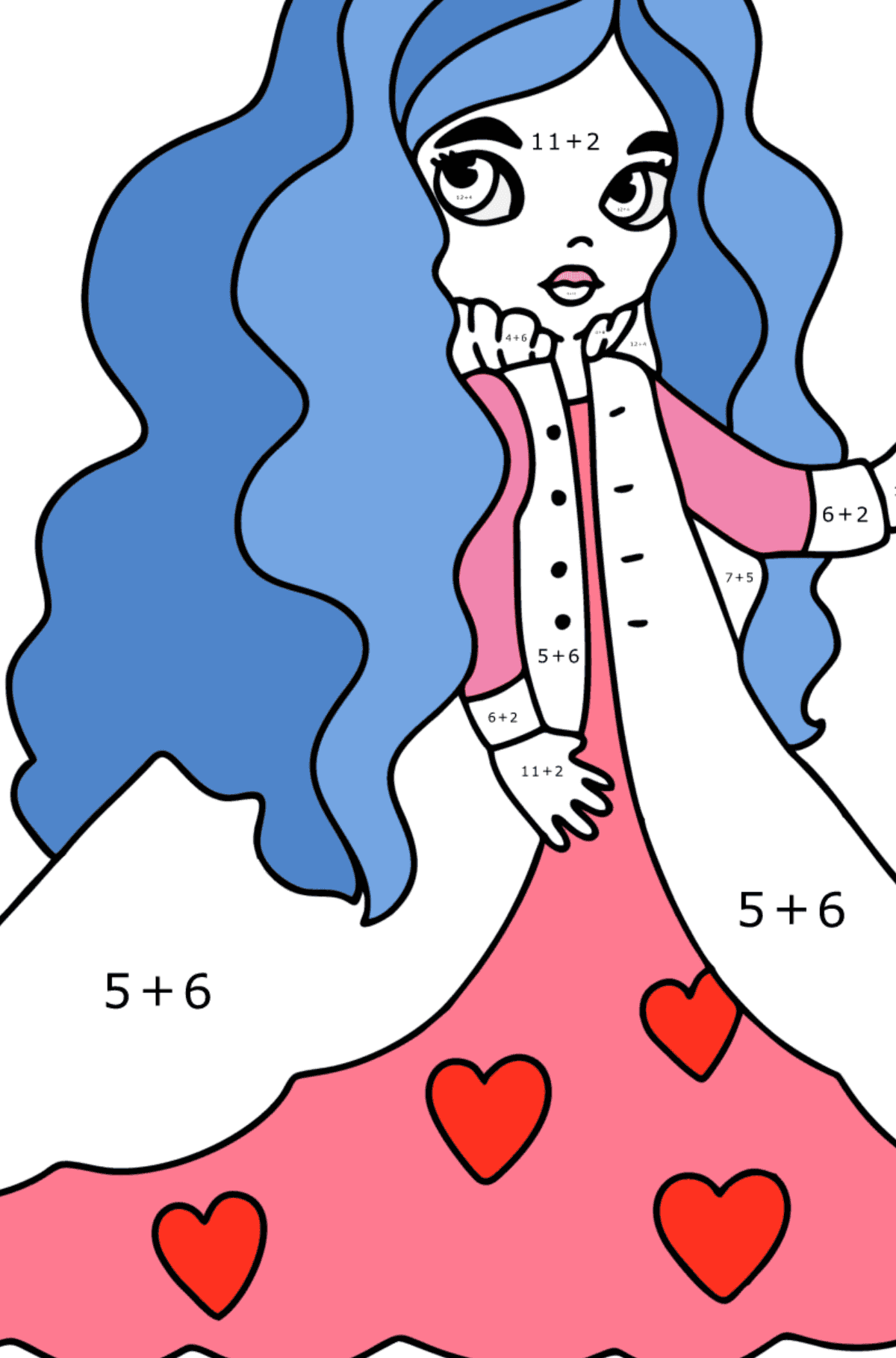 Kleine Zauberin ausmalbild - Mathe Ausmalbilder - Addition für Kinder