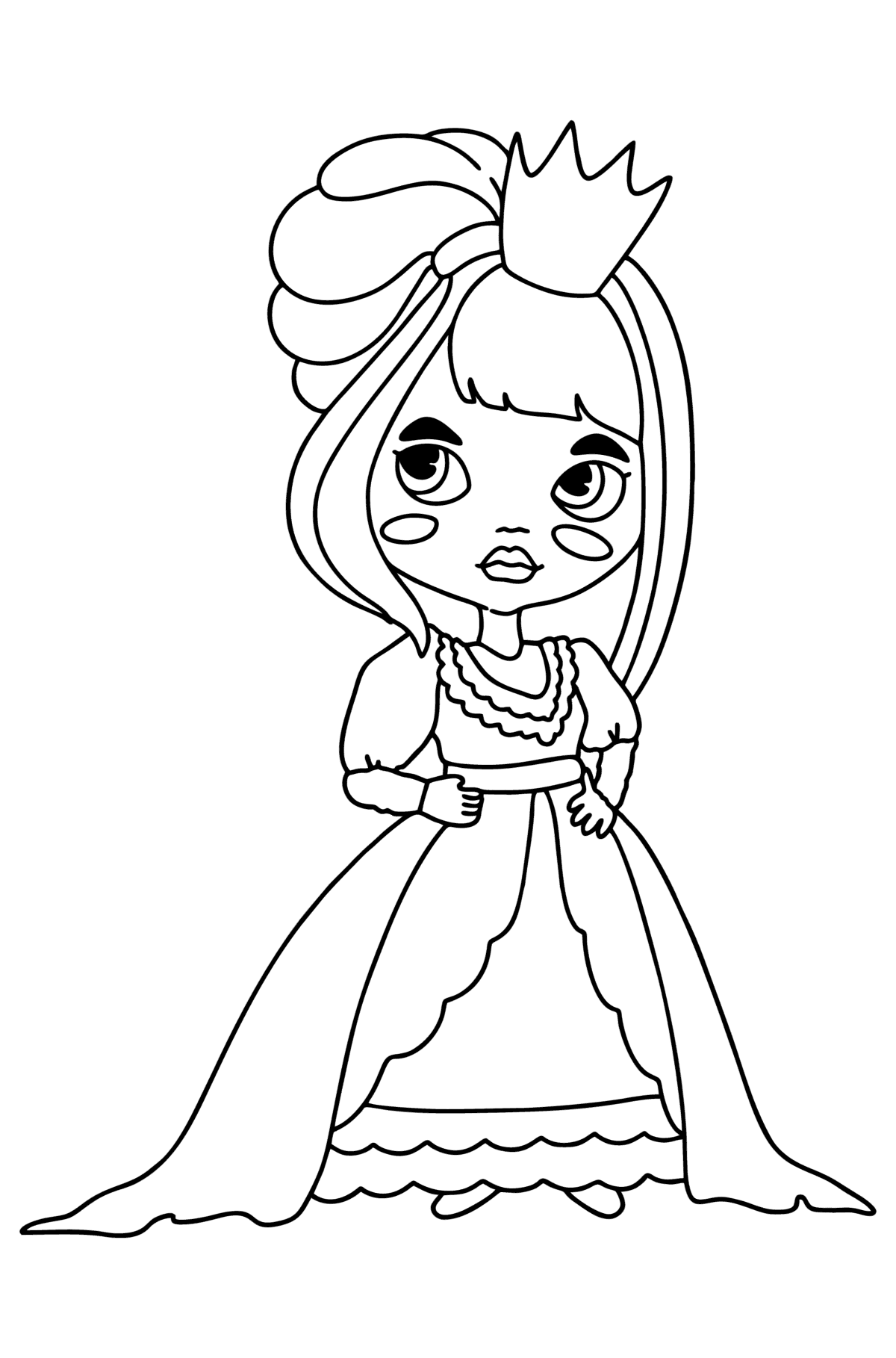 Tegning til fargelegging Prinsesse i en lys kjole - Tegninger til fargelegging for barn