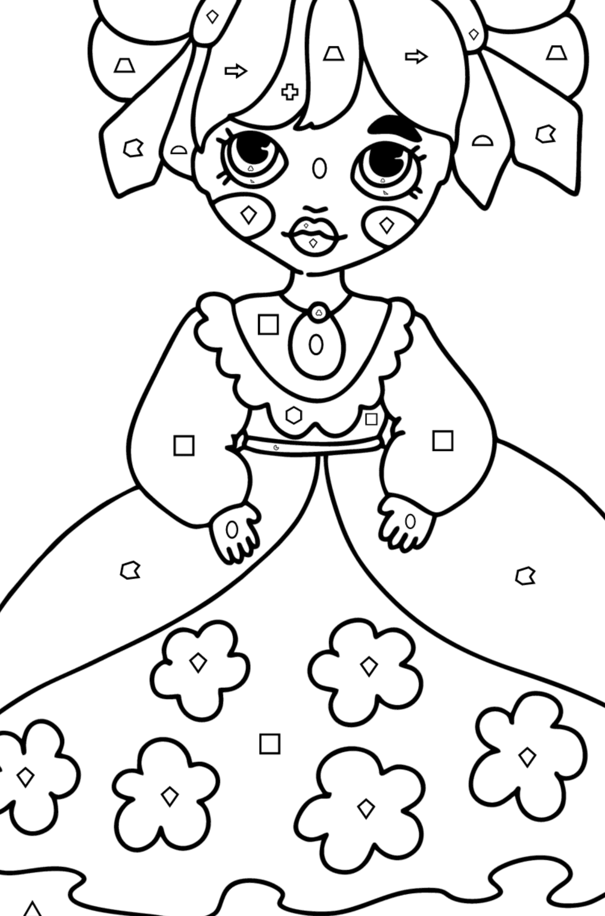 Disegno da colorare Principessa in un vestito magnifico - Colorare per forme geometriche per bambini
