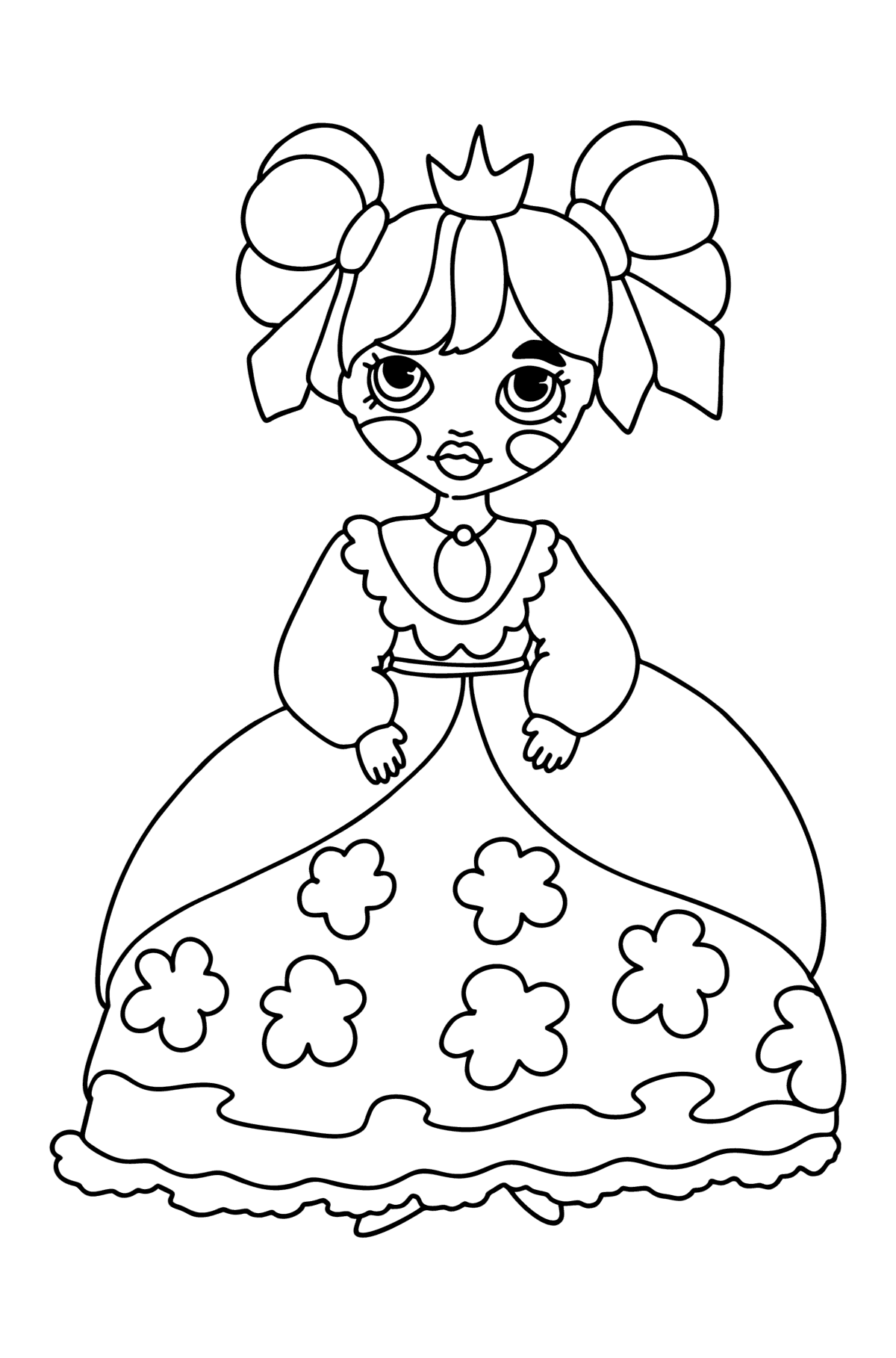 Tegning til farvning Prinsesse i en storslået kjole - Tegninger til farvelægning for børn