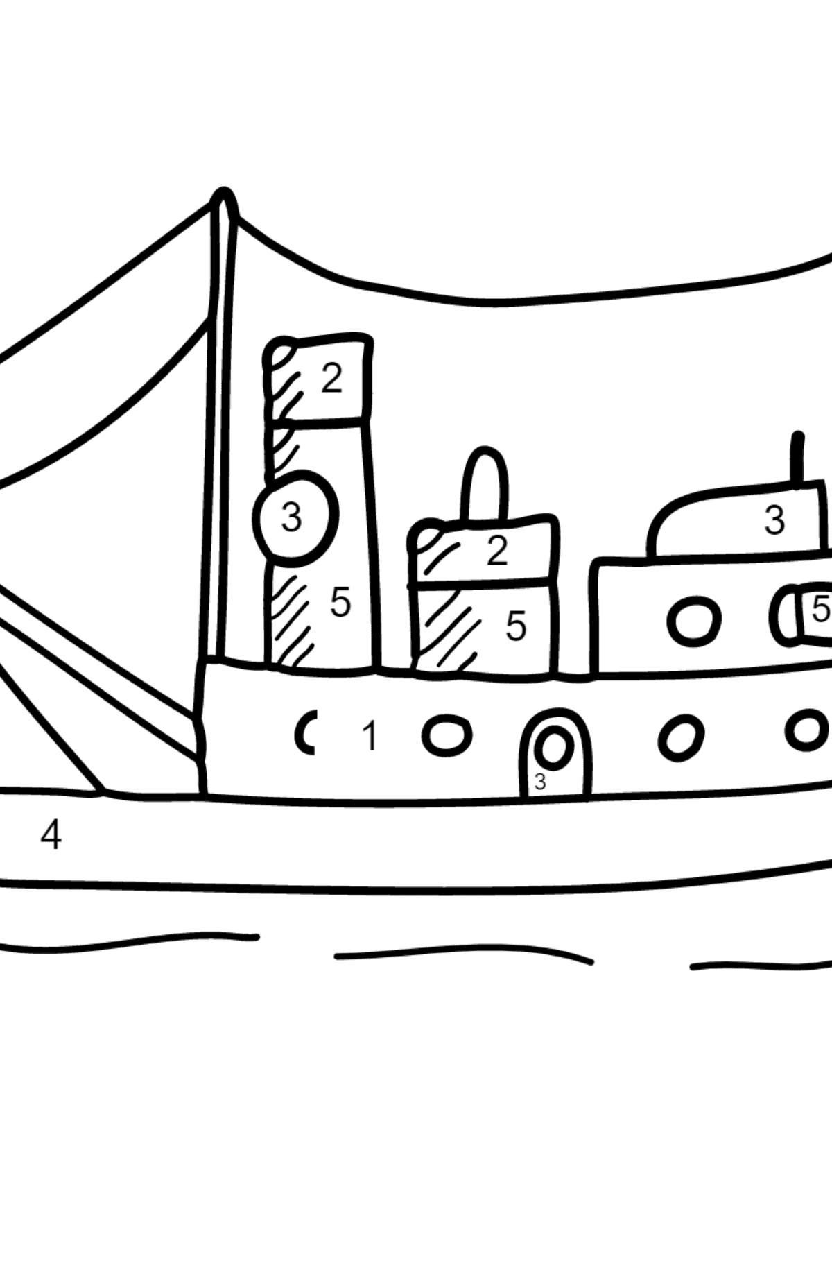 Раскраска Корабль для печати - По Номерам для Детей