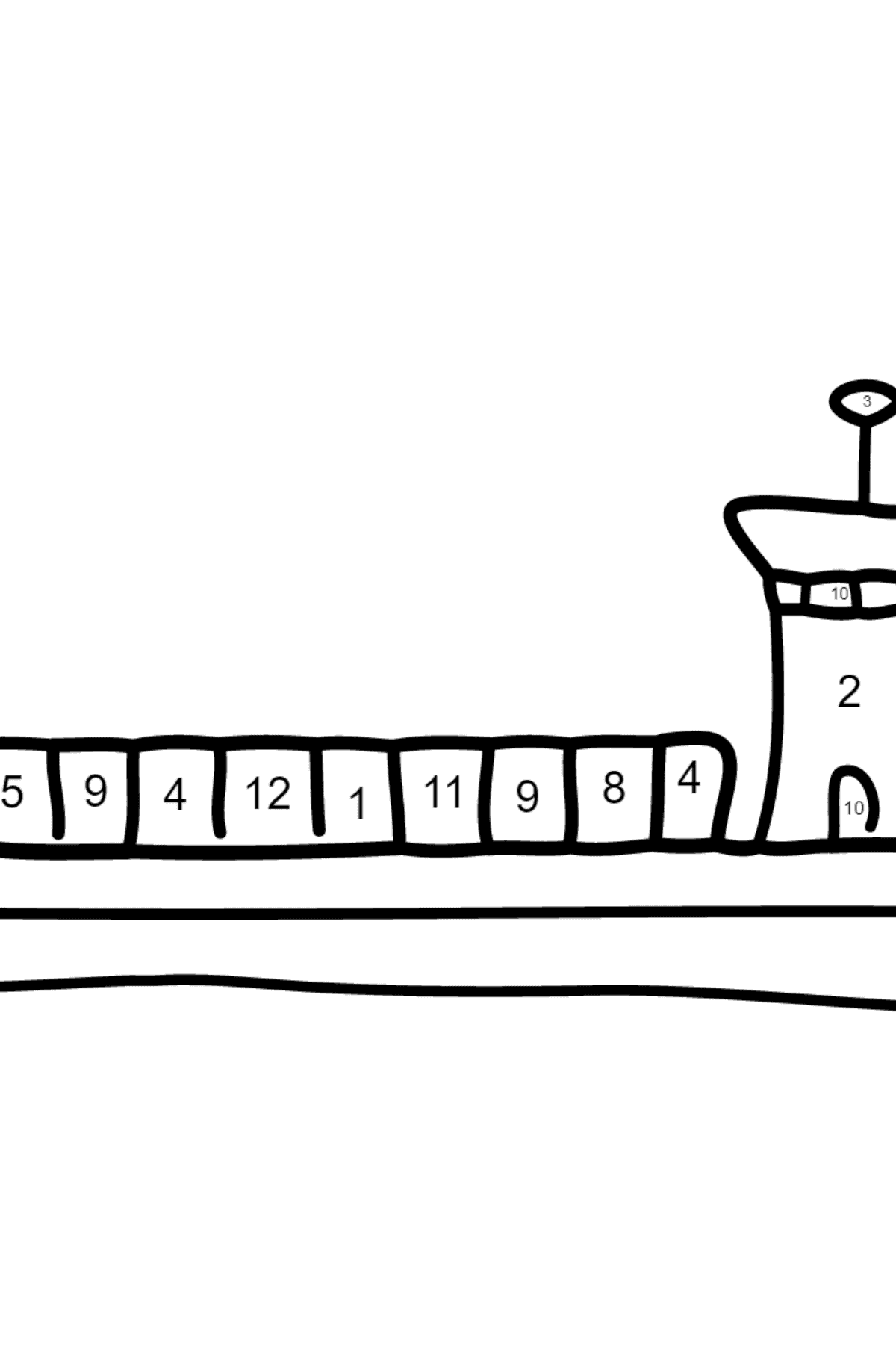 Раскраска Корабль Грузовой - По Номерам для Детей