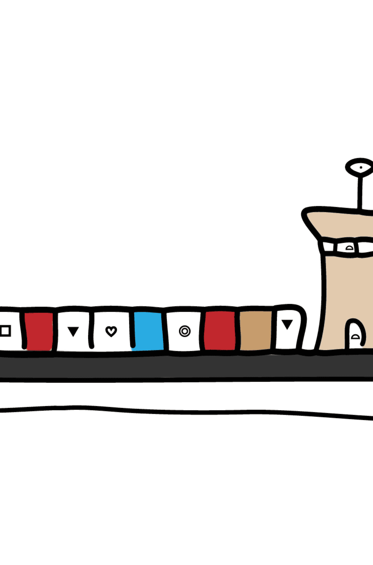 Coloring Page - A Dry Cargo Barge - Coloring by Symbols and Geometric Shapes for Children