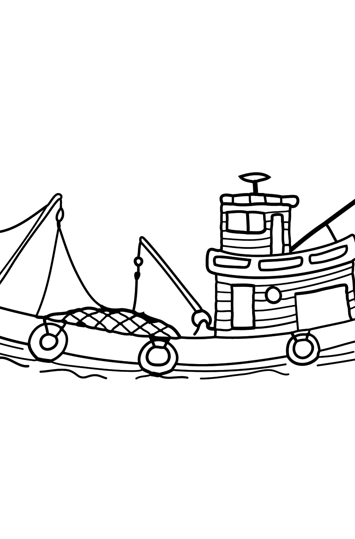 Kifestő kis halászhajó - Színező oldalak gyerekeknek