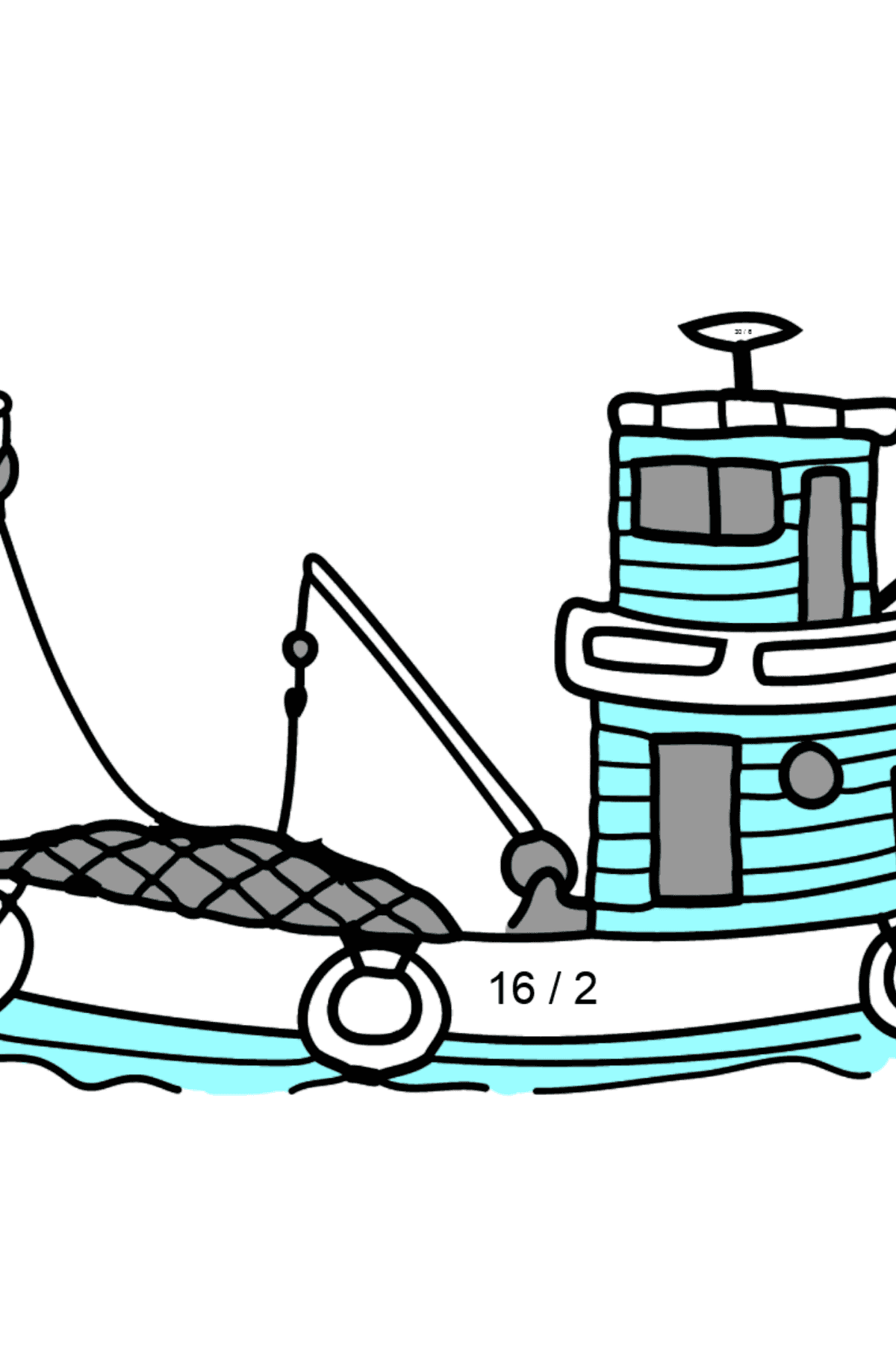 Ausmalbild Fischerboot - Mathe Ausmalbilder - Division für Kinder