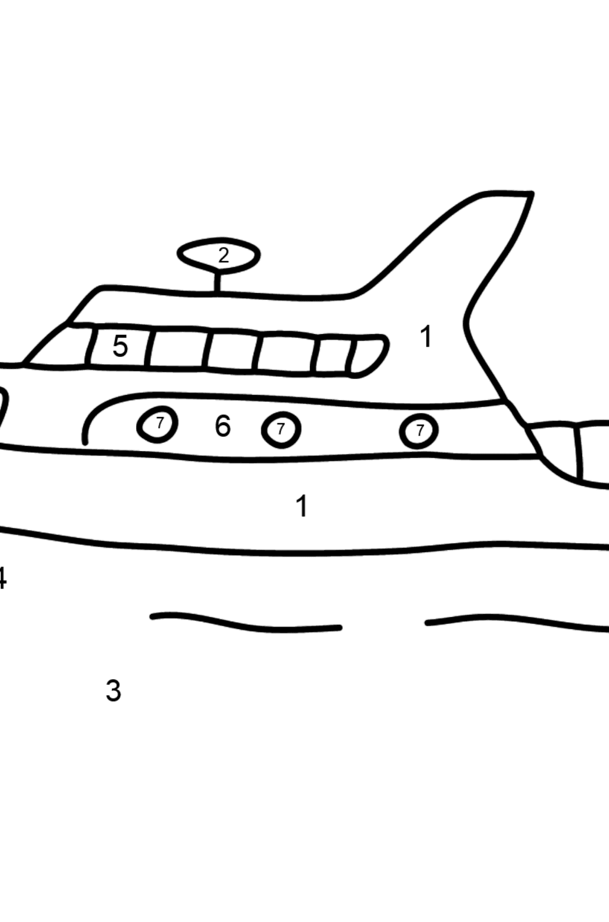 Раскраска прогулочная яхта - По Номерам для Детей