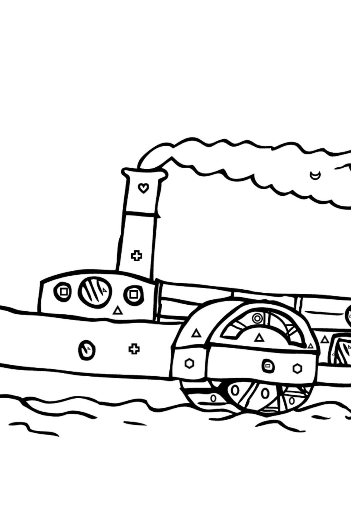 Раскраска Корабль с гребным колесом - Картинка высокого качества для Детей
