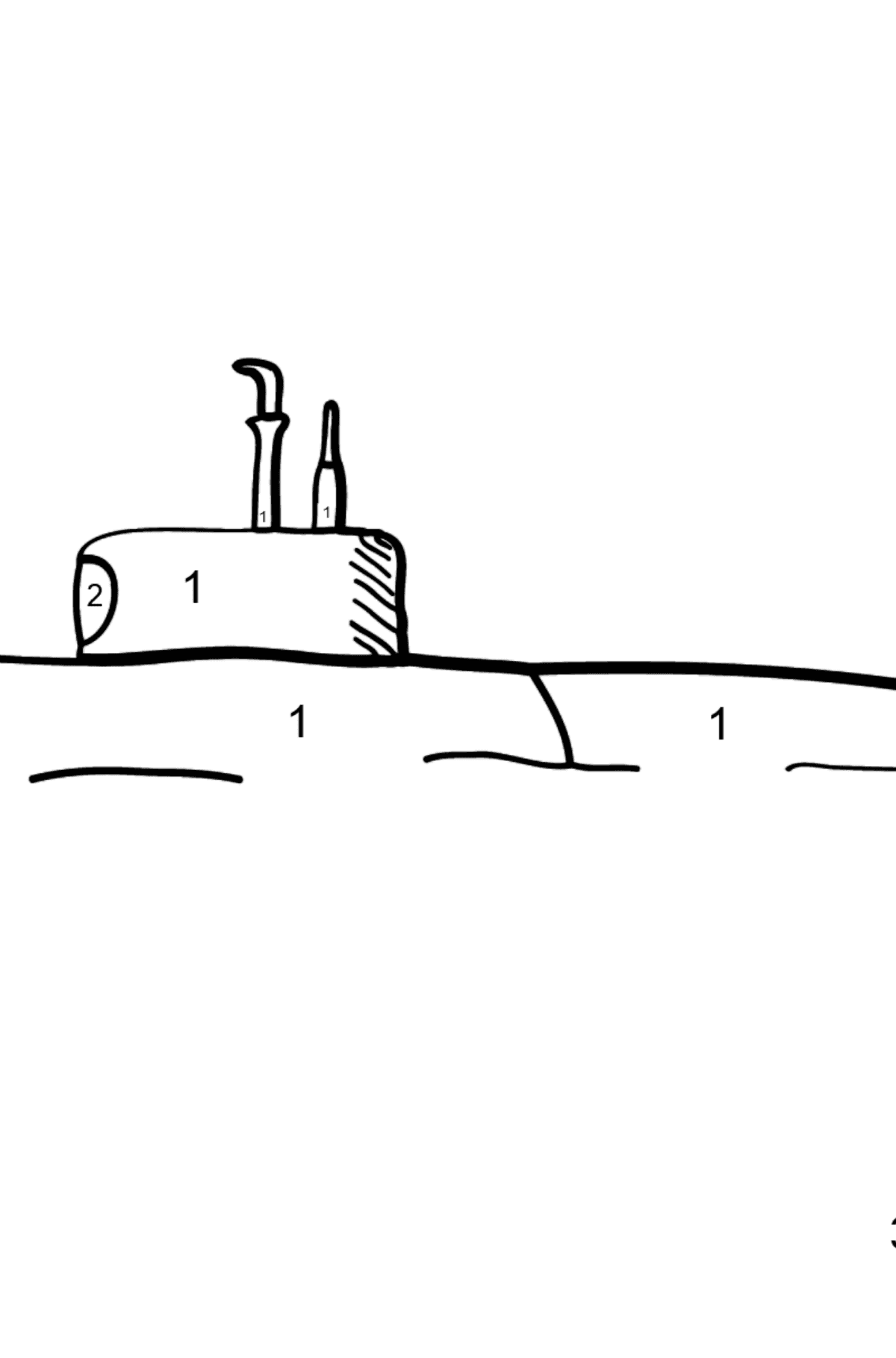 Раскраска подводная лодка - По Номерам для Детей