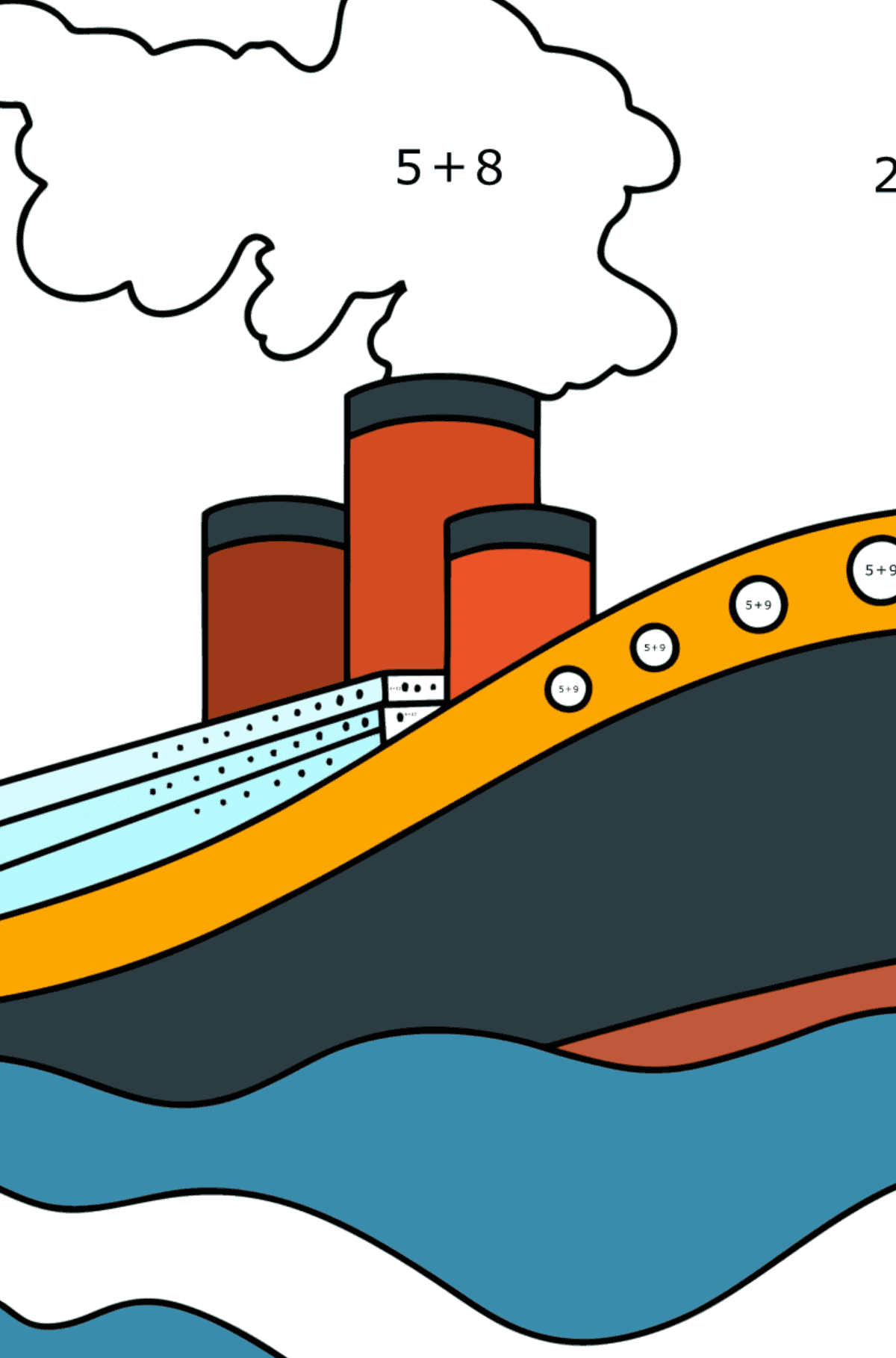 Desenho Grande navio de cruzeiro para colorir - Colorindo com Matemática - Soma para Crianças