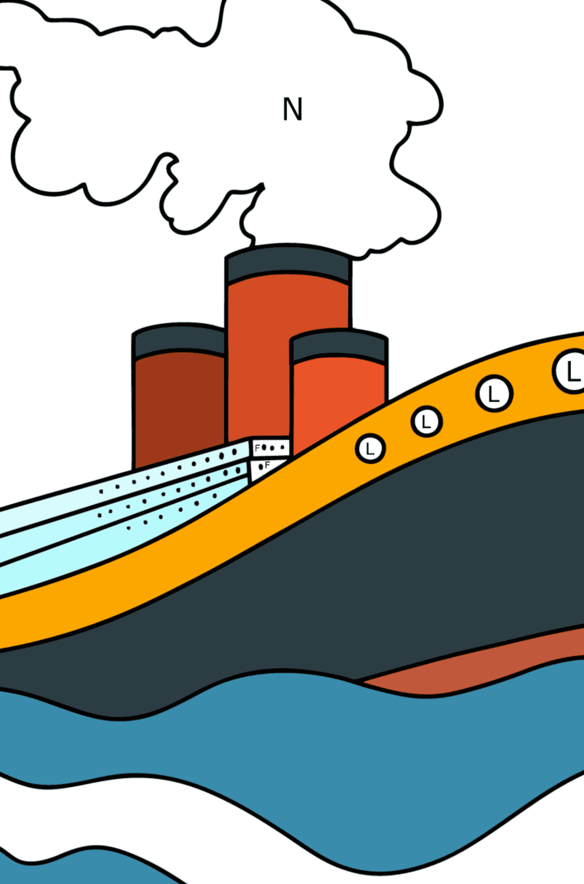 Dibujo Gran crucero para colorear - Colorear por Letras para Niños