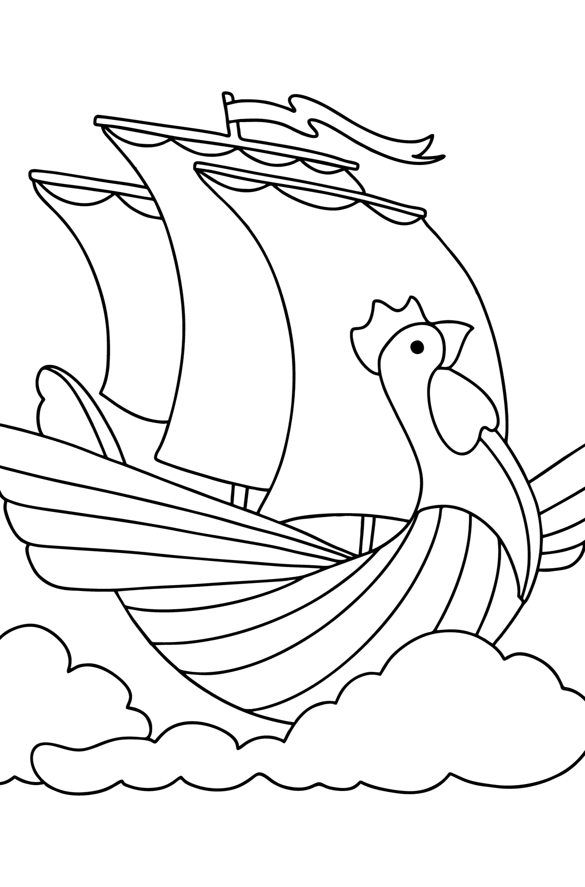 Tegning til farvning Flyvende skib - Tegninger til farvelægning for børn