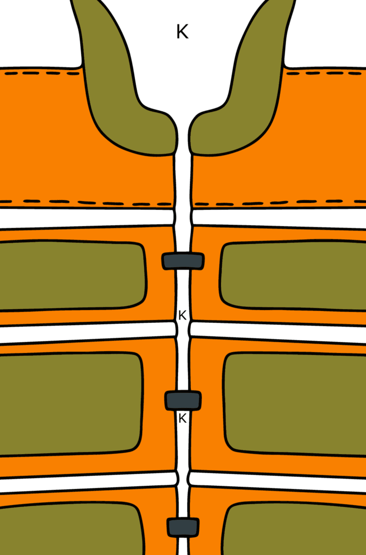 Ausmalbild Rettungsweste - Ausmalen nach Buchstaben für Kinder