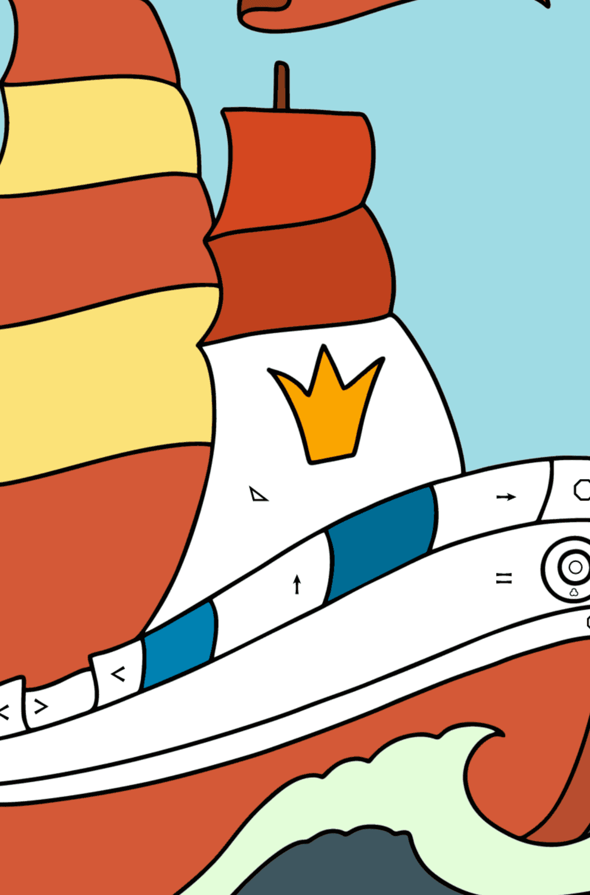 Desenho Navio com velas para colorir - Colorir por Símbolos para Crianças