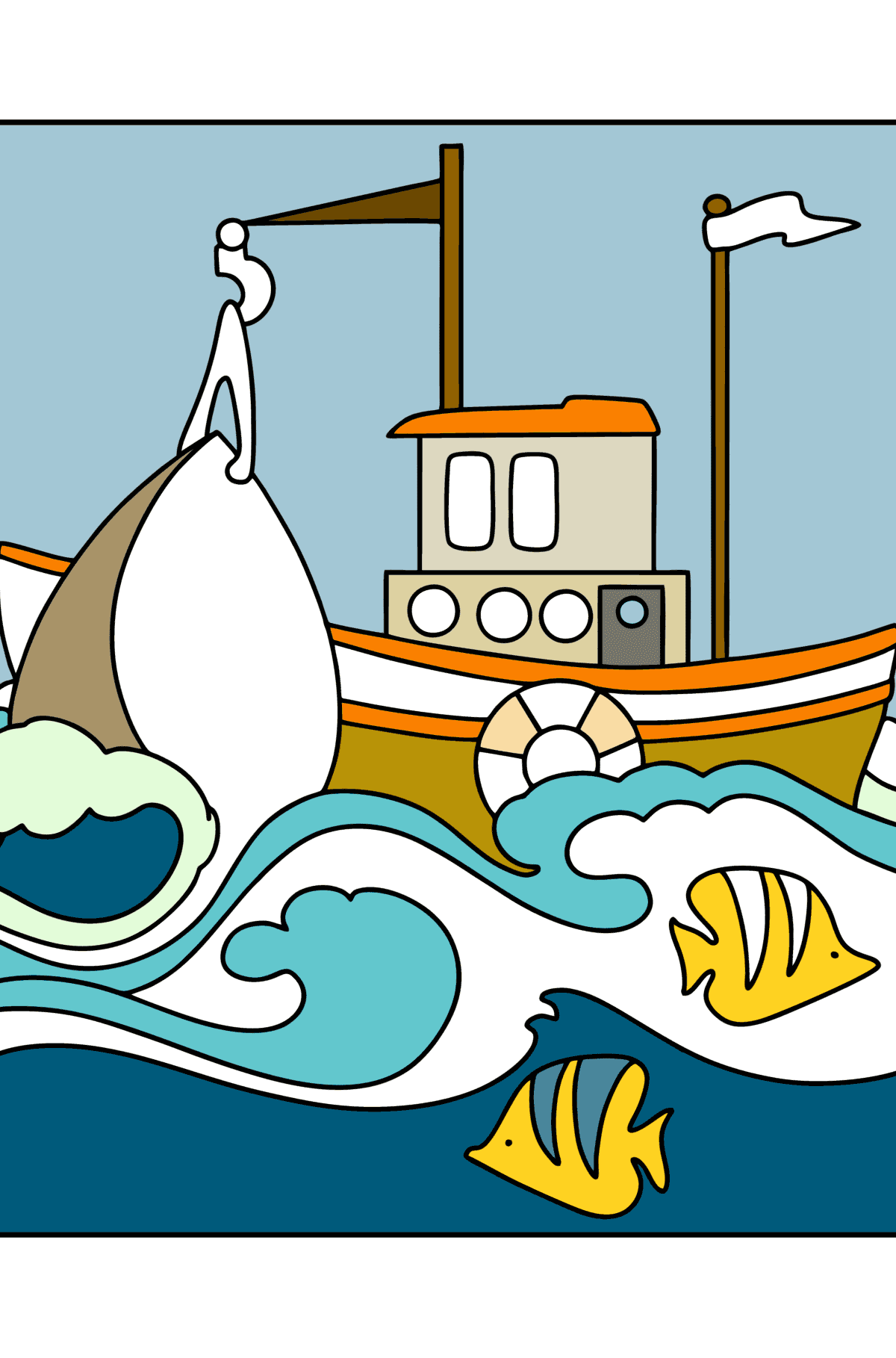 Раскраска Корабль в море - Картинки для Детей