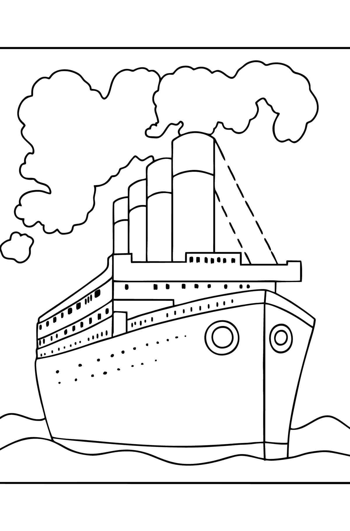 Tegning til farvning Skib i havet - Tegninger til farvelægning for børn