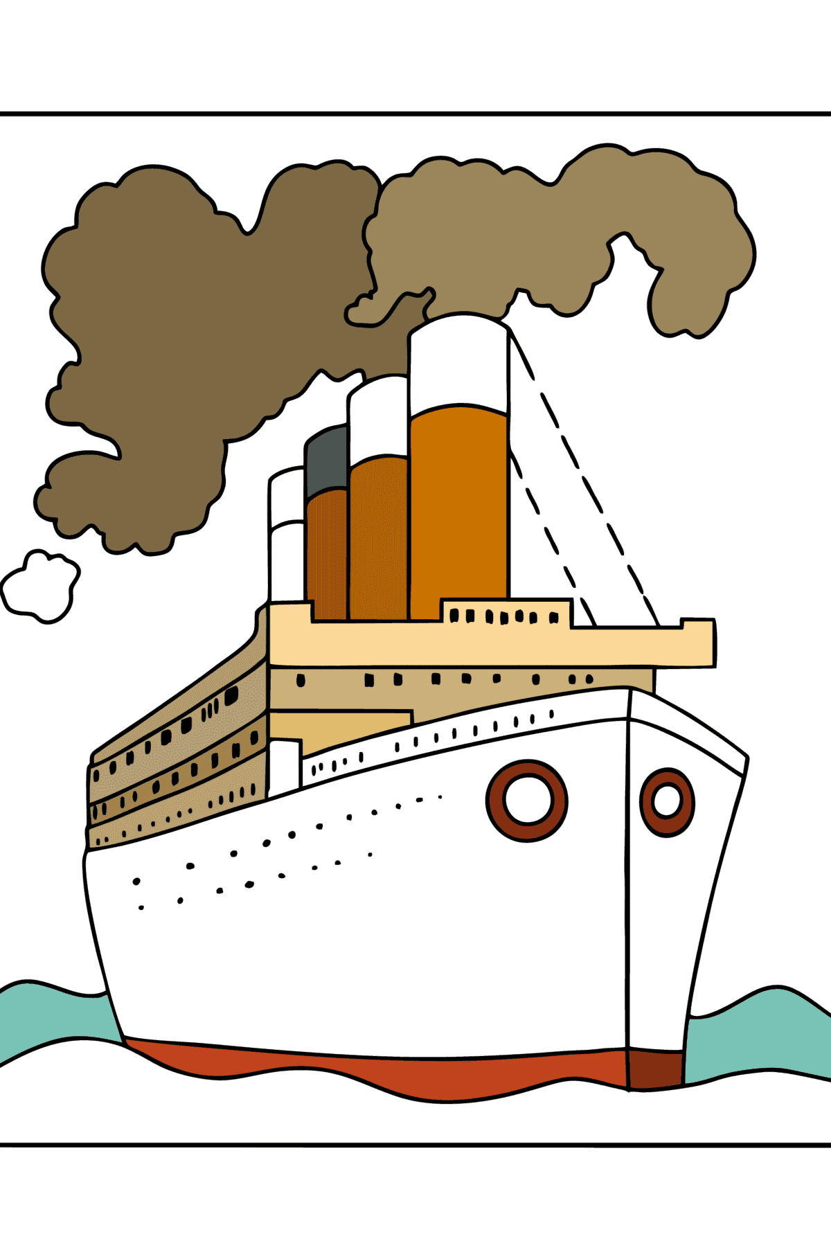 Tegning til fargelegging Skip i havet - Tegninger til fargelegging for barn