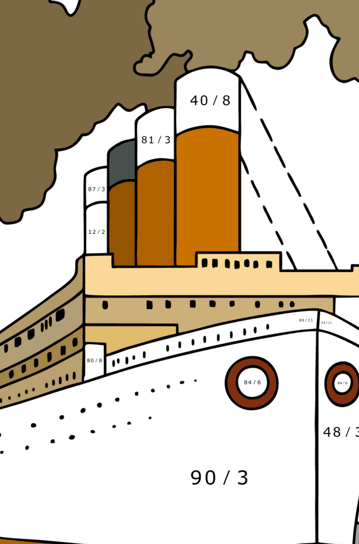 Ausmalbild Schiff im Ozean - Mathe Ausmalbilder - Division für Kinder