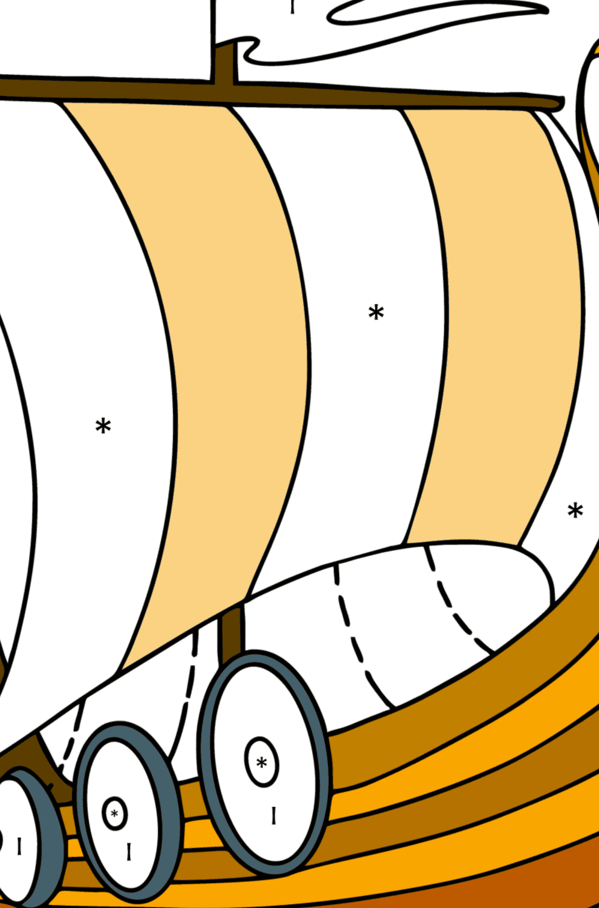 Ausmalbild Wikingerschiff - Ausmalen nach Symbolen für Kinder