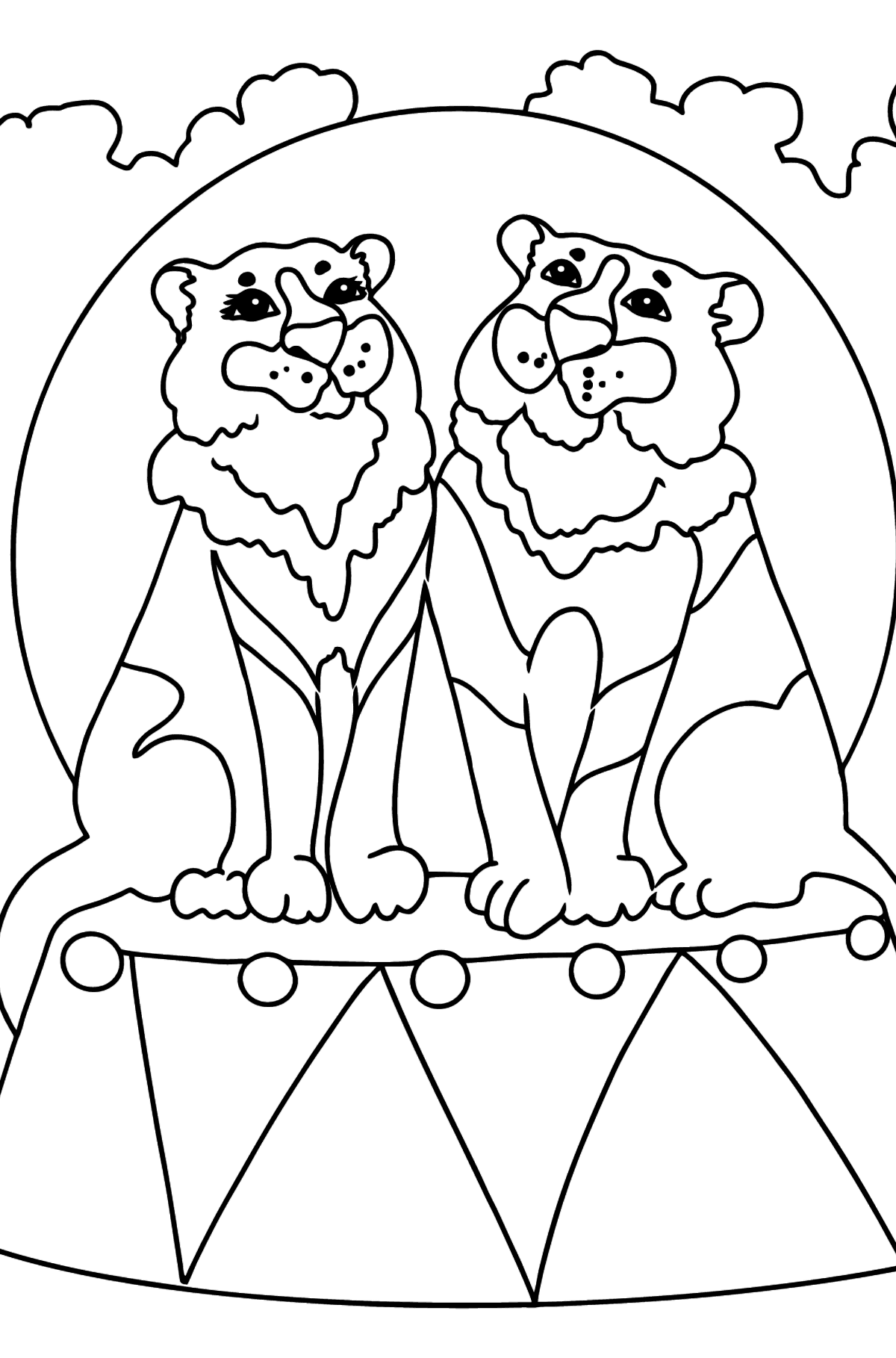 Tegning til farvning tigre i cirkus - Tegninger til farvelægning for børn