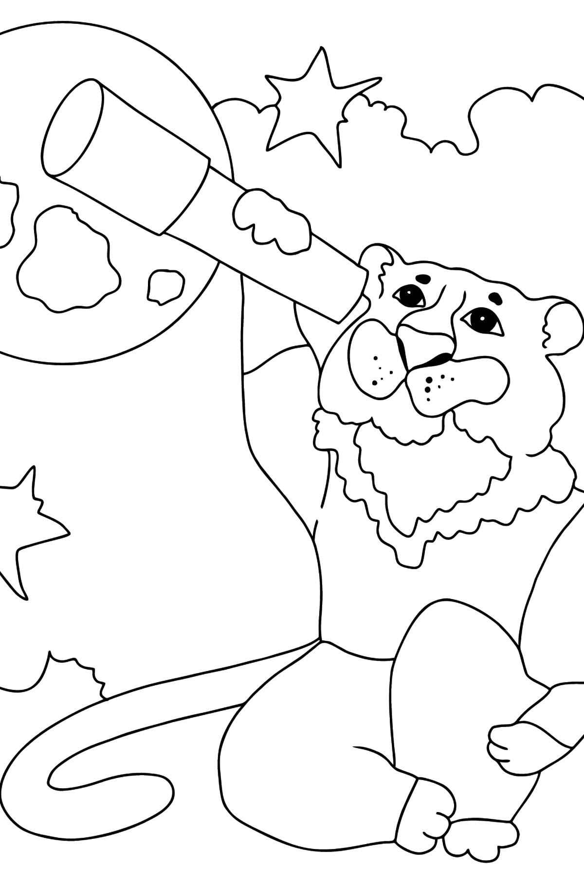 Coloring Page - A Tiger is Gazing at the Stars - Coloring Pages for Kids