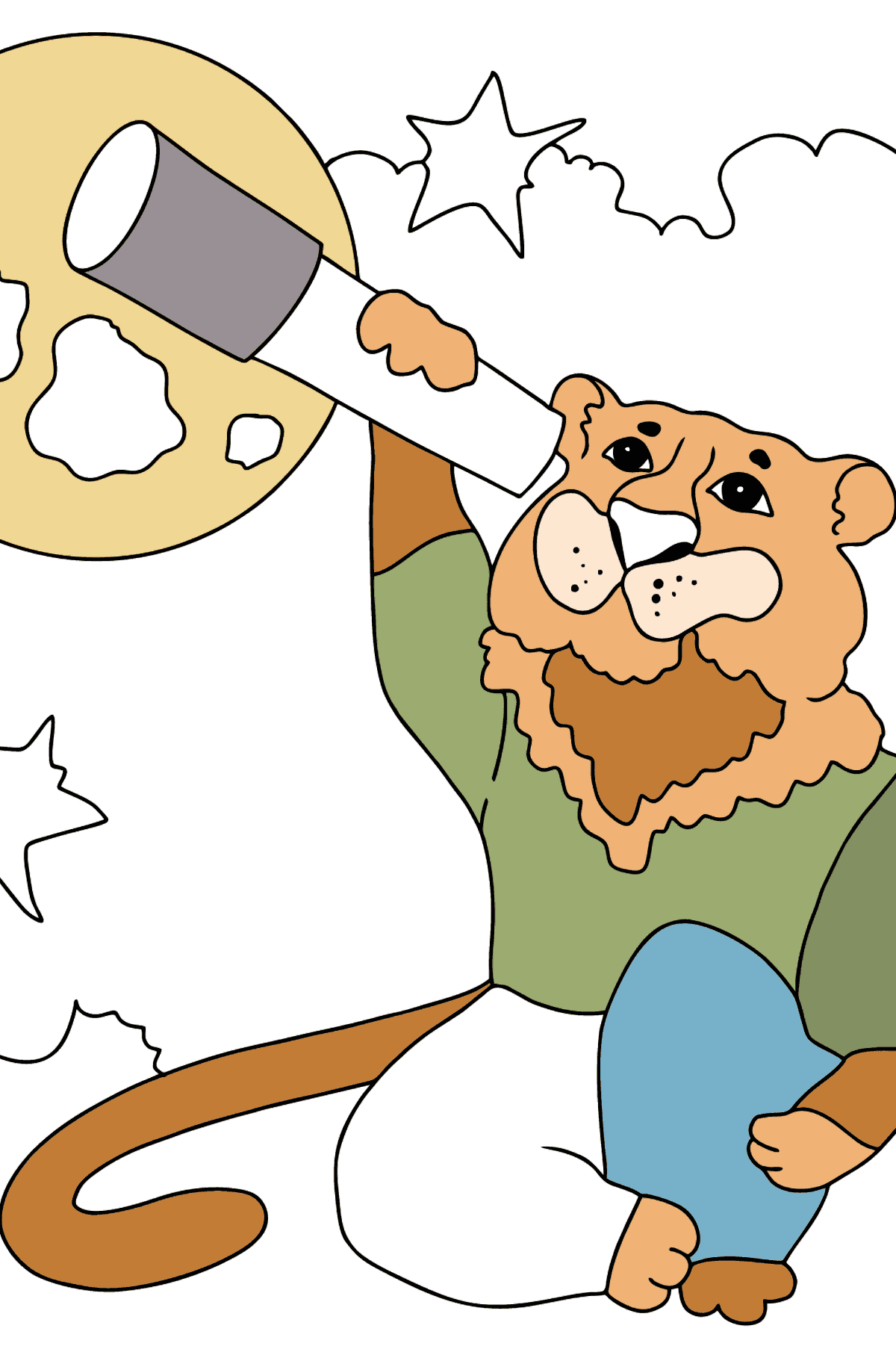 Coloring Page - A Tiger is Gazing at the Stars - Coloring Pages for Kids