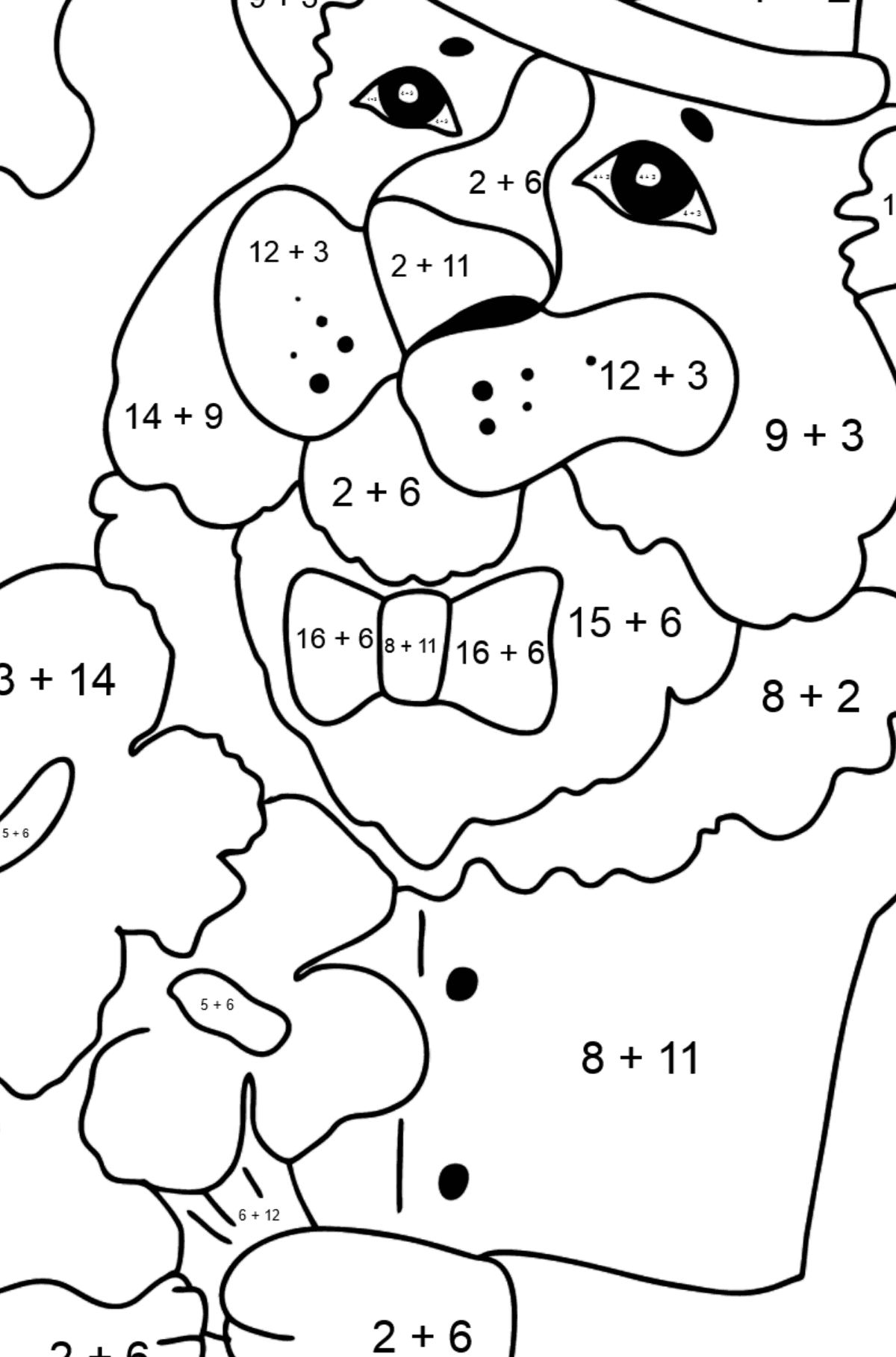 Kifestő romantikus tigris (bonyolult) - Matematikai színezés - összeadás gyerekeknek