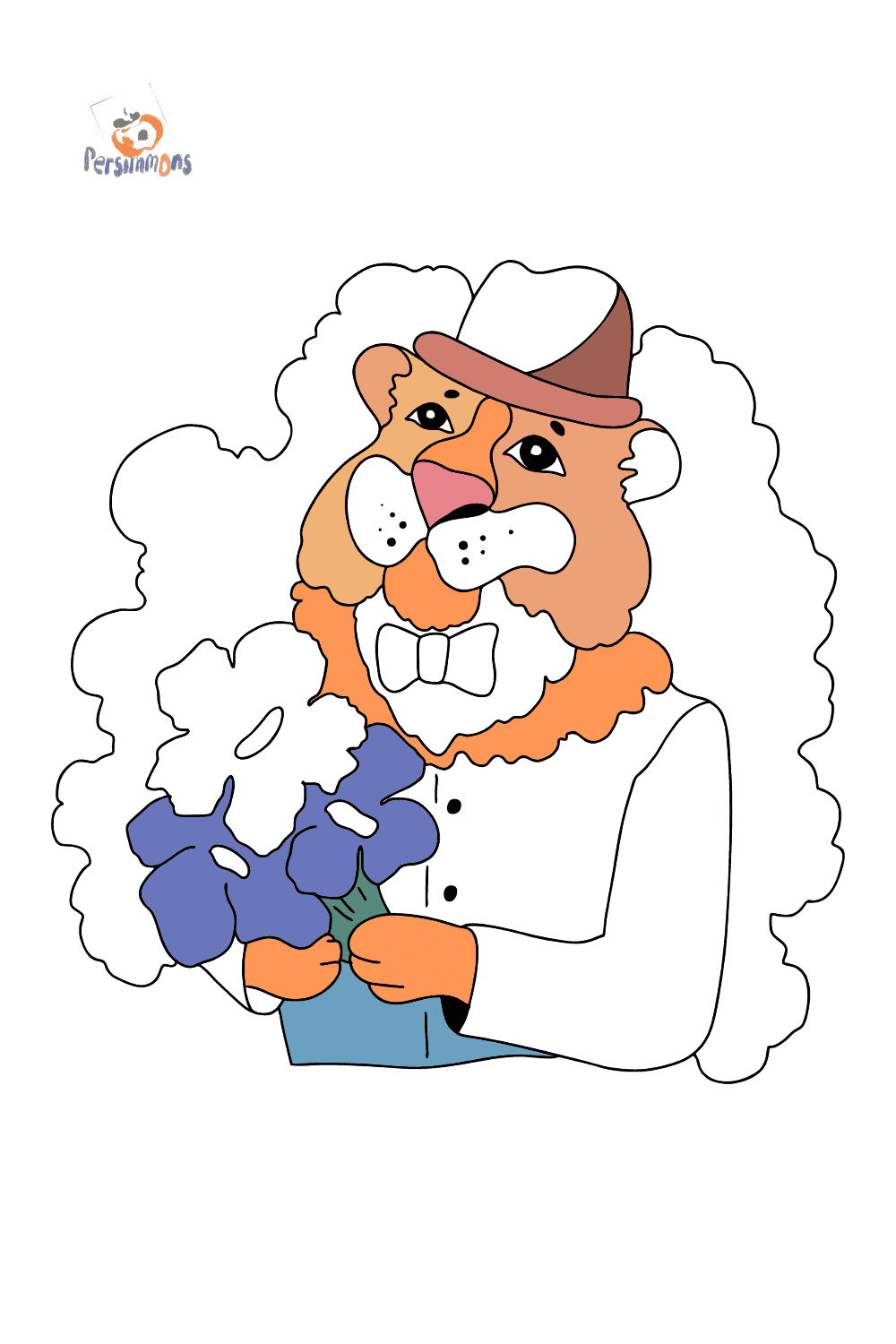 coloring-page-a-tiger-is-holding-a-bouquet-of-flowers-download